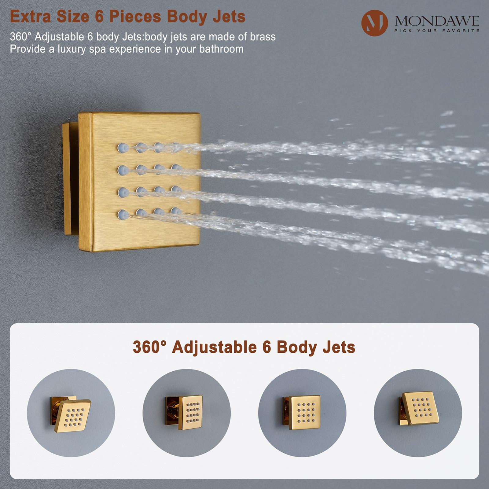 mondawe WF6310-12BG Herathena 3 Functions Ceiling Mounted Luxury Shower System with 6 Body Jets (Rough-in Valve Included)