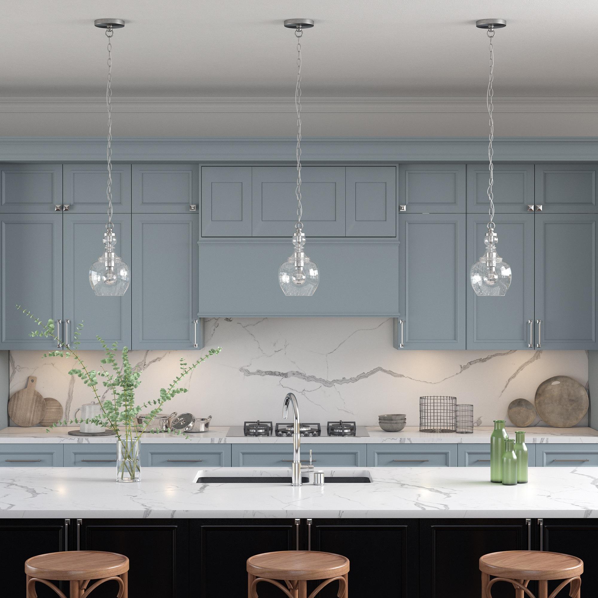 Verona 1-Light Brushed Nickel Pendant with Seeded Glass Shade