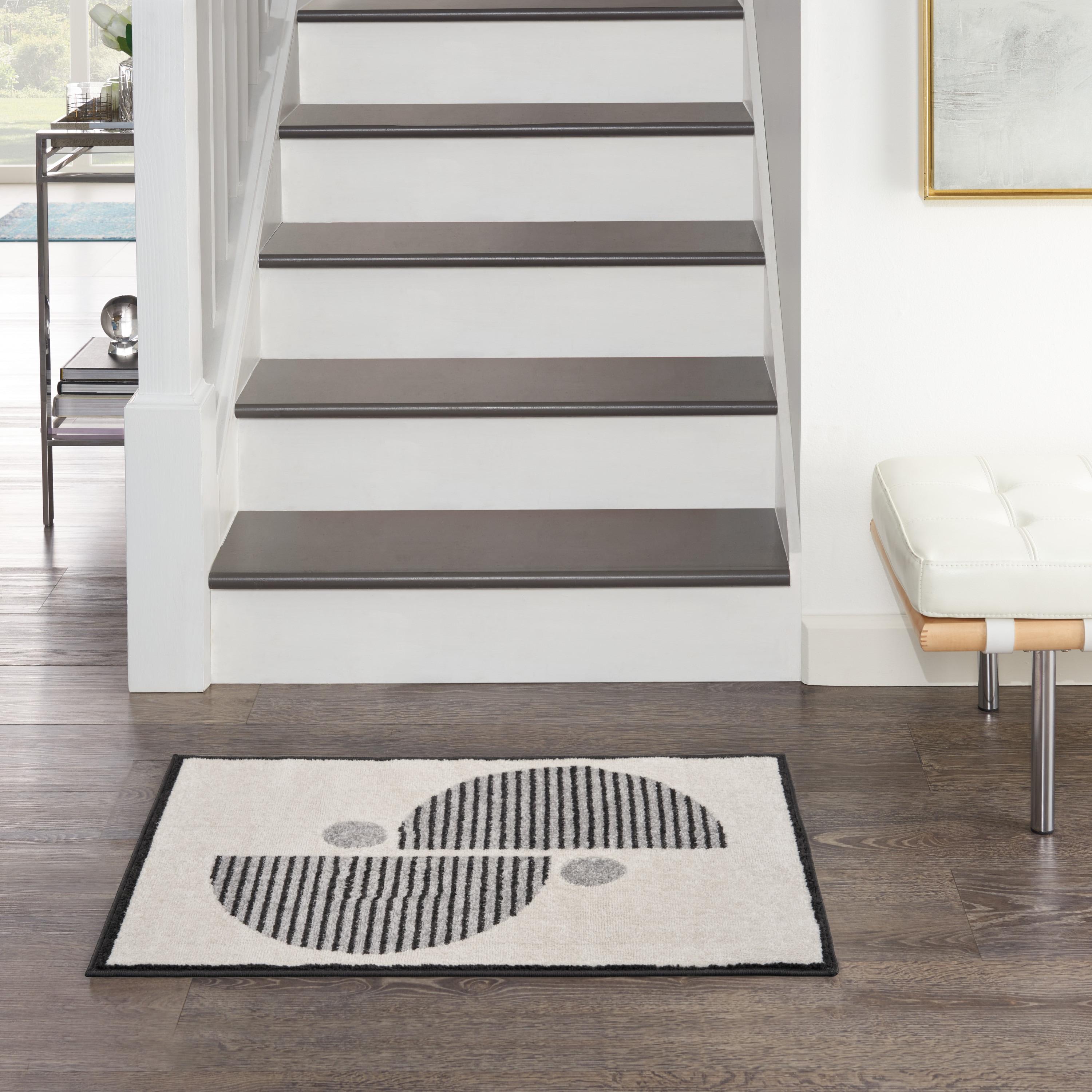 Nourison Modern Passion Circle Mid-Century Modern Indoor Rug Ivory/Black 2' x 3'
