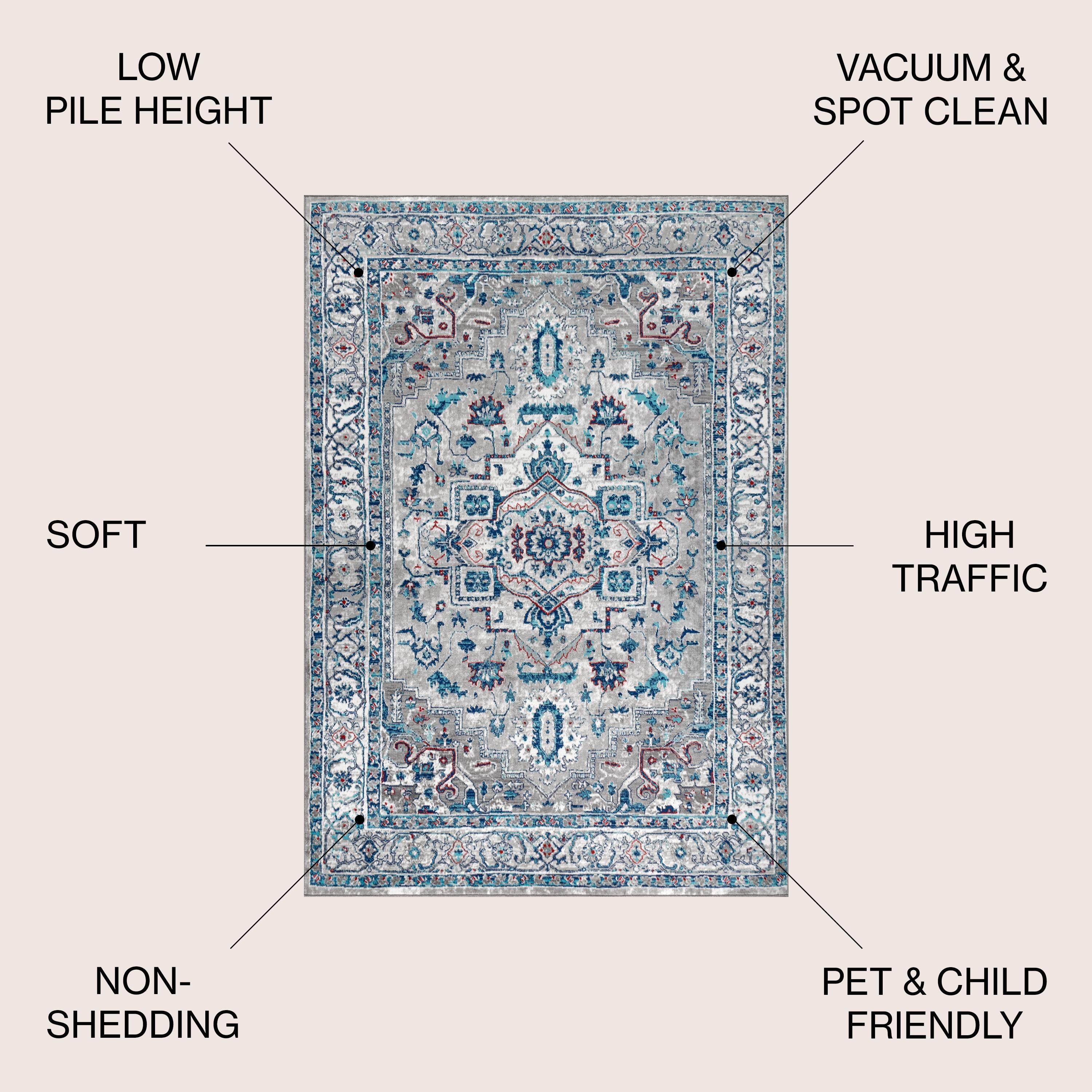 4'x6' Modern Persian Vintage Medallion Area Rug, Light Grey/Blue - JONATHAN Y