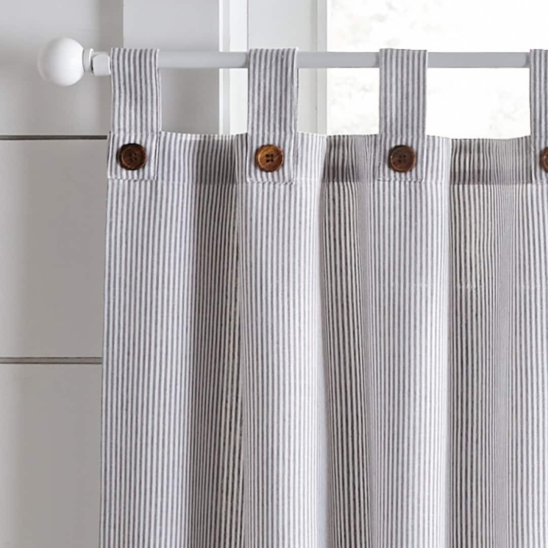 Tucker Ticking Stripe Button Tab Top Window Kitchen Tier Set of 2 - 30" x 24" - Gray - Elrene Home Fashions