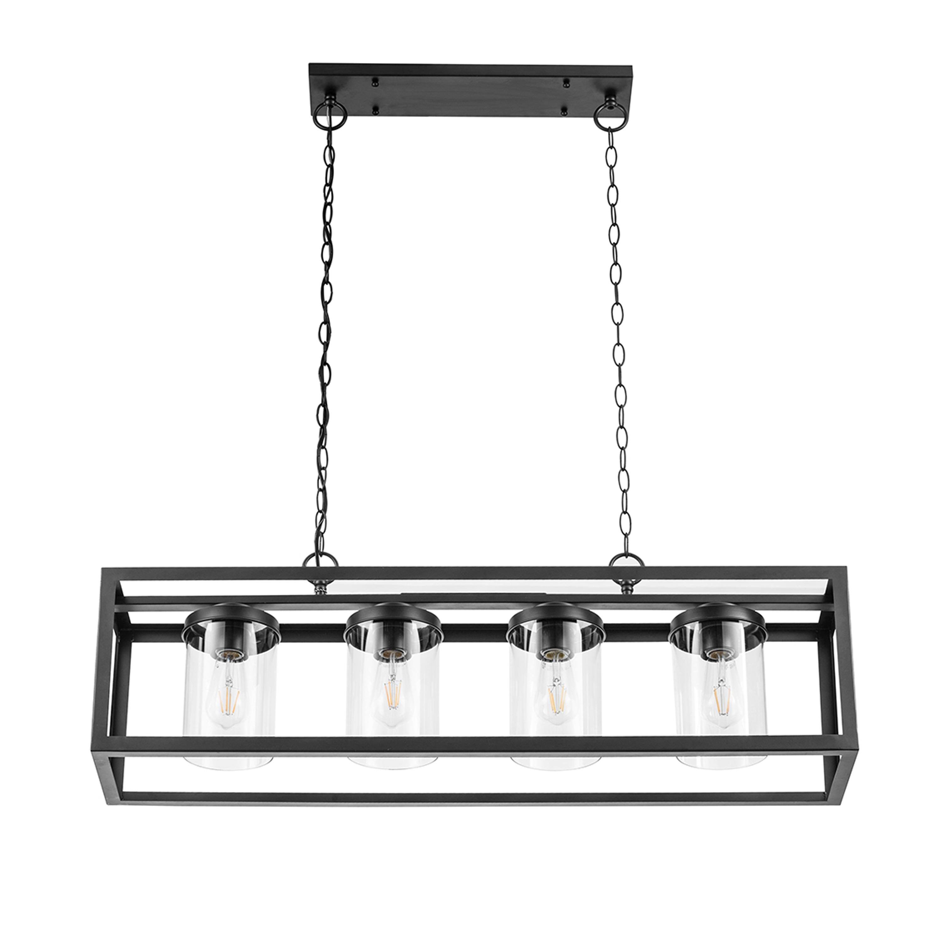 Matte Black Industrial Farmhouse Linear Cage Chandelier