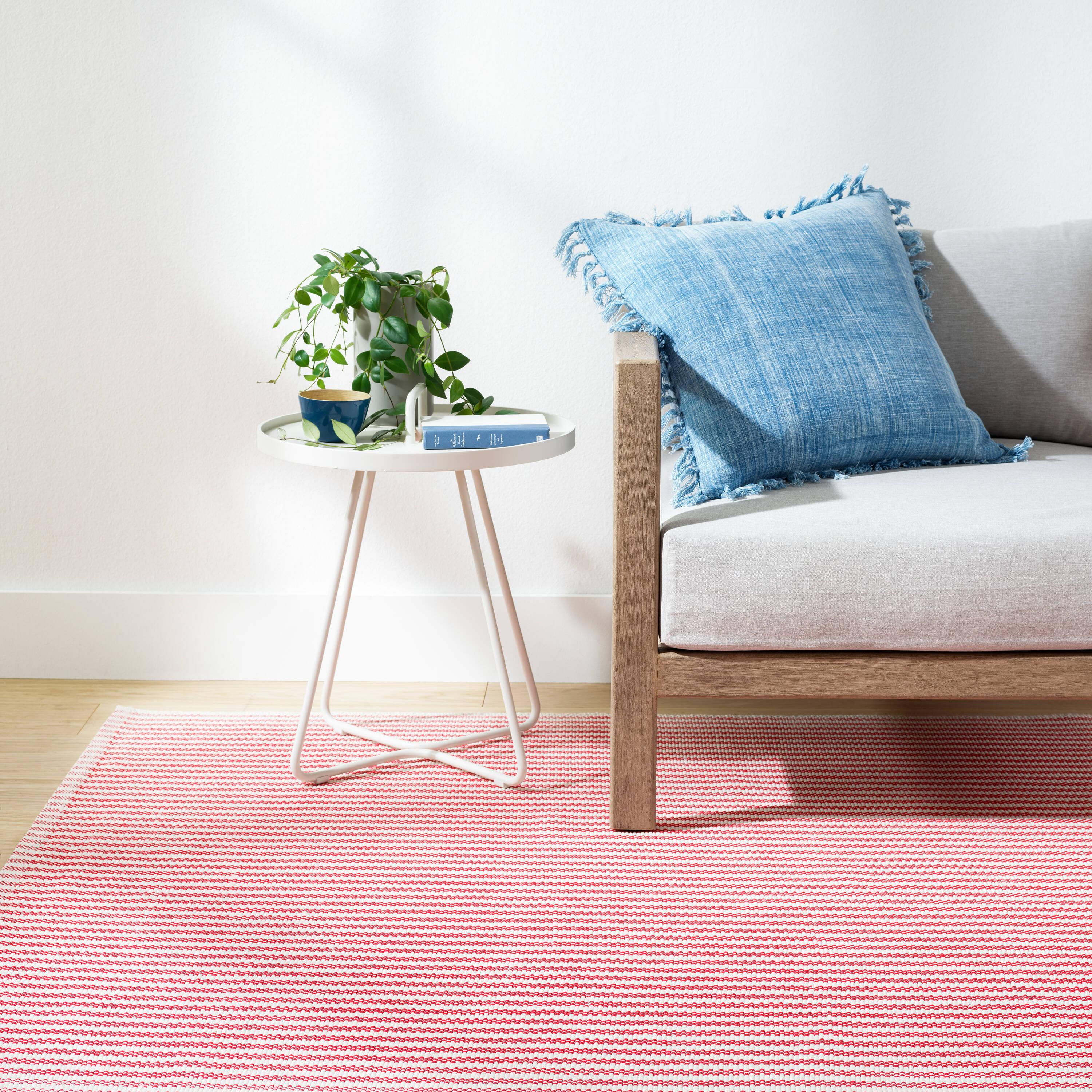 Pinstripe Red/Ivory Handwoven Indoor/Outdoor Rug