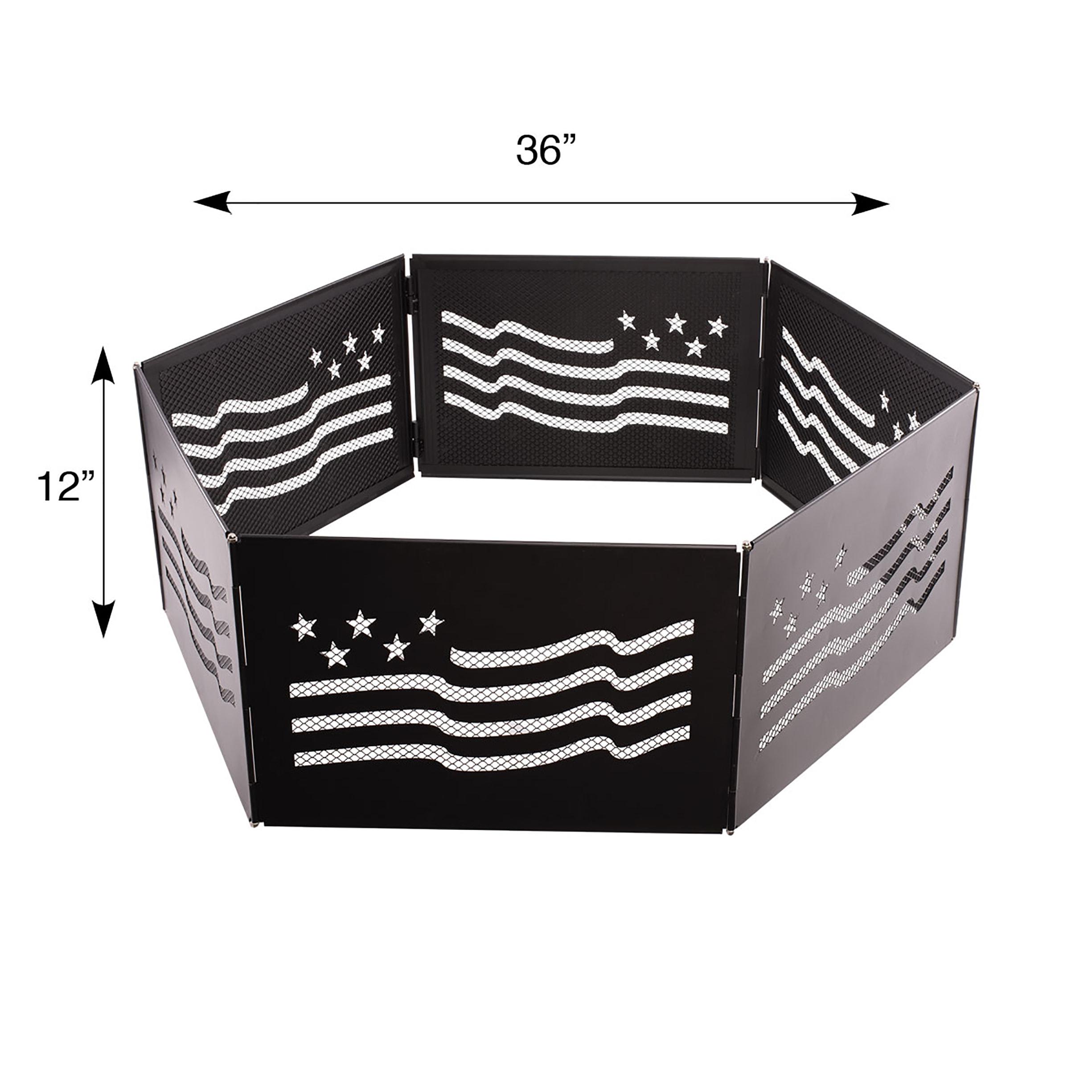 Blue Sky Outdoor Living 36" x 12" Zion Portable Folding Fire Ring, Stars and Stripes, Black