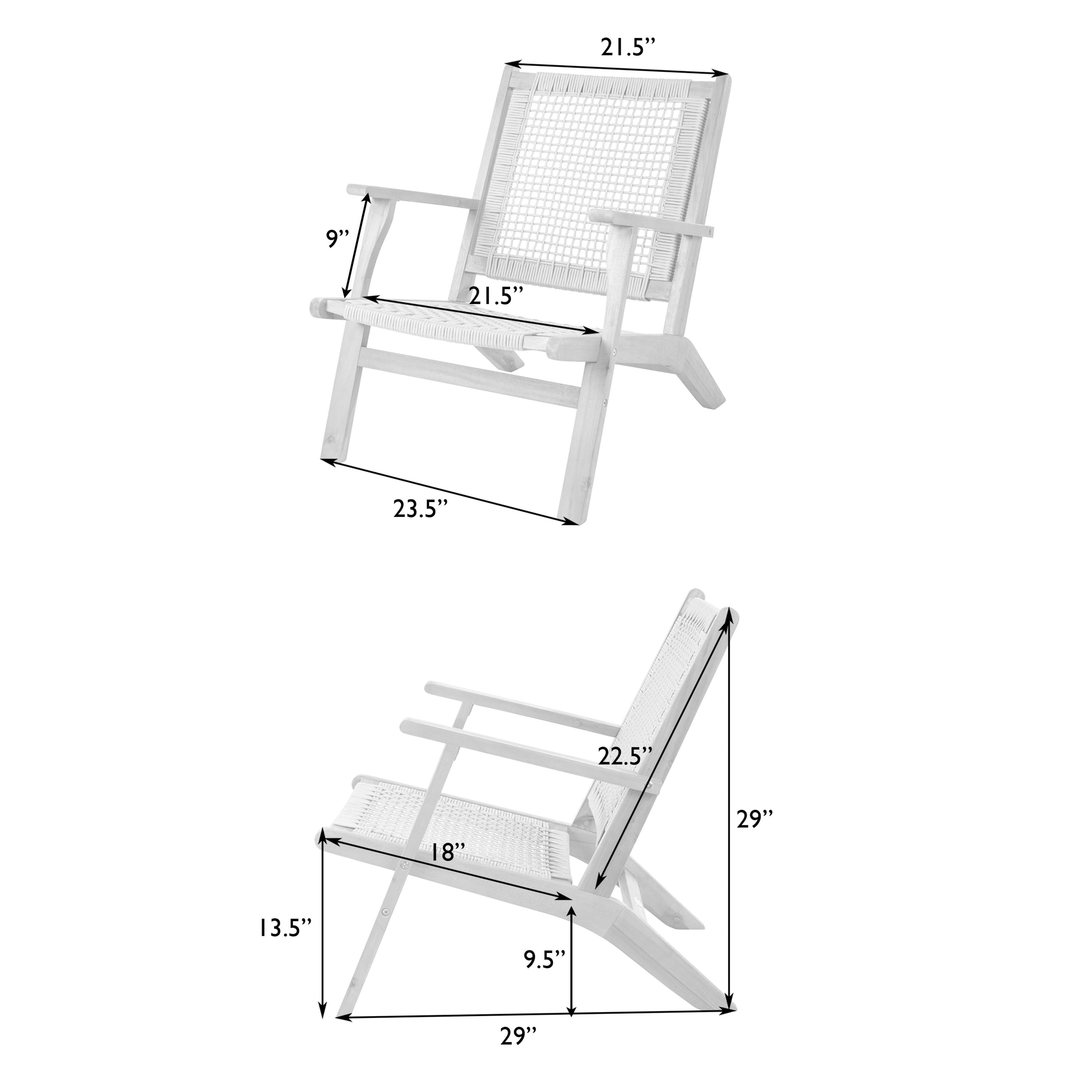 Balkene Home Patio Sense Vega Natural Stain Chair ,Acacia Wood Construction ,Woven Web Seat- Navy Blue Cording