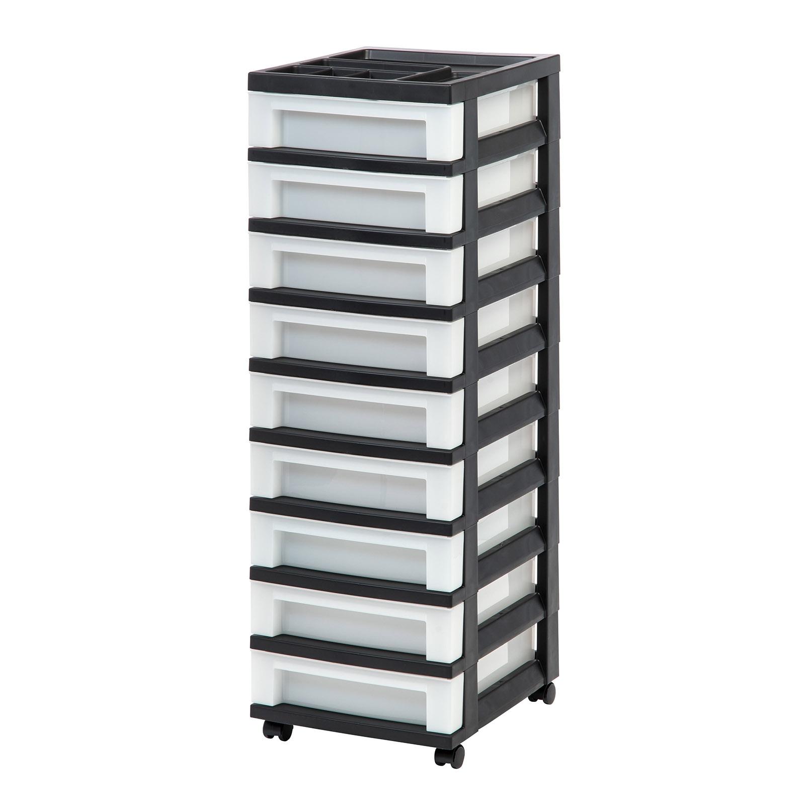 Black 9-Drawer Storage Tower with Organizer Top and Wheels
