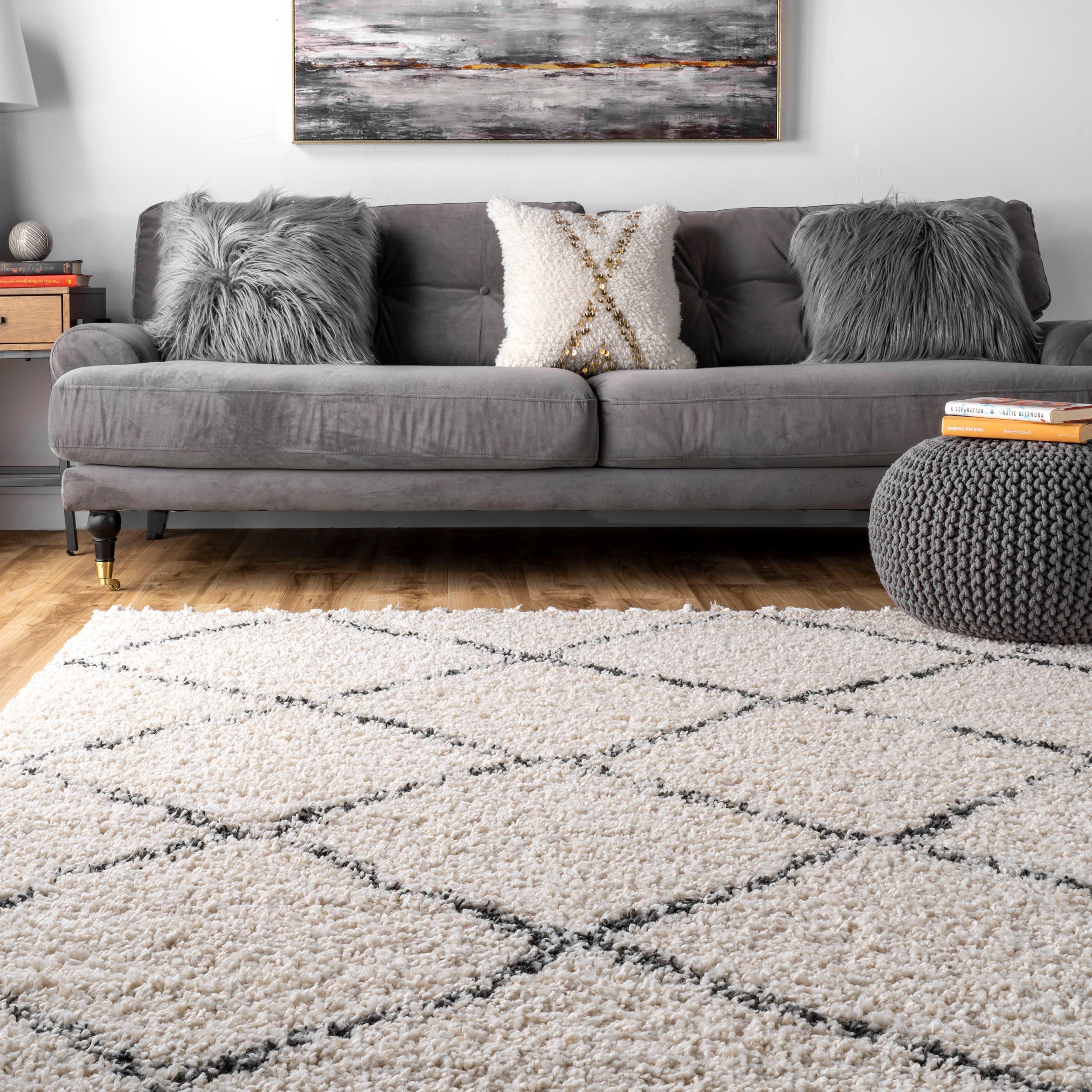 nuLOOM Jessie Moroccan Lattice Tassel Shag Area Rug, 4' x 6', Off White