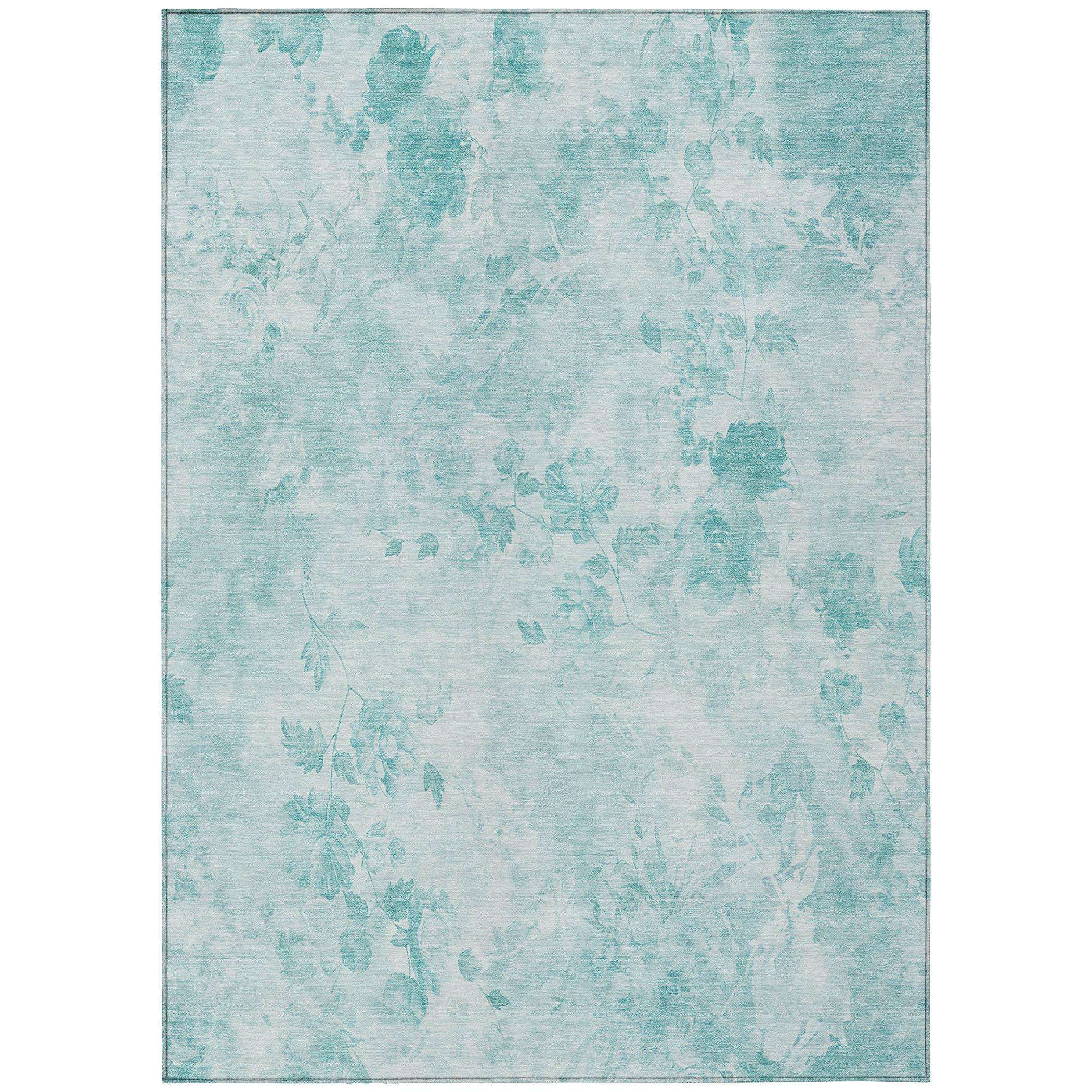 Aqua Floral Synthetic Indoor/Outdoor Washable Area Rug 2'6" x 3'10"