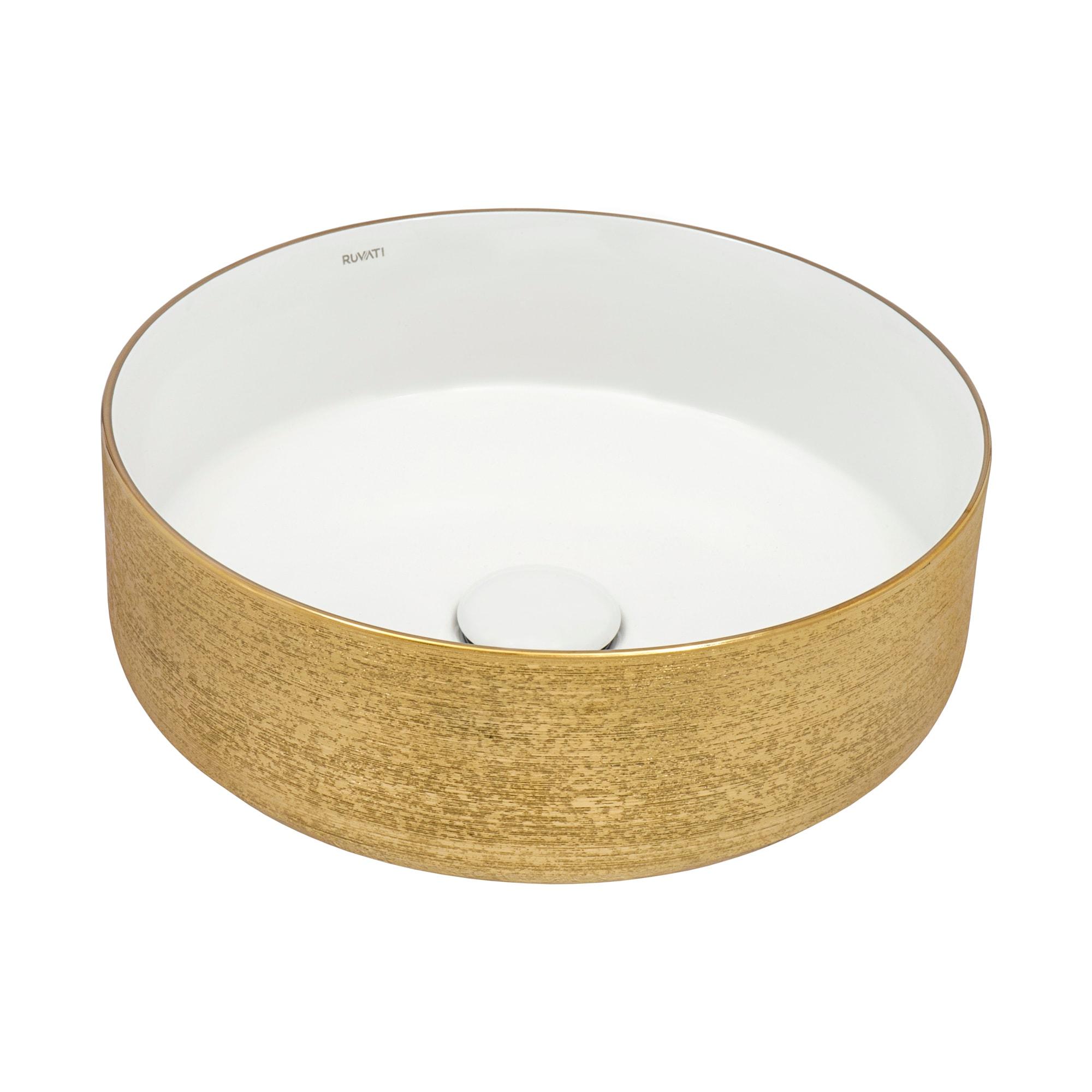Ruvati 14 inch Bathroom Vessel Sink Round Gold Decorative Art Above Vanity Counter White Ceramic