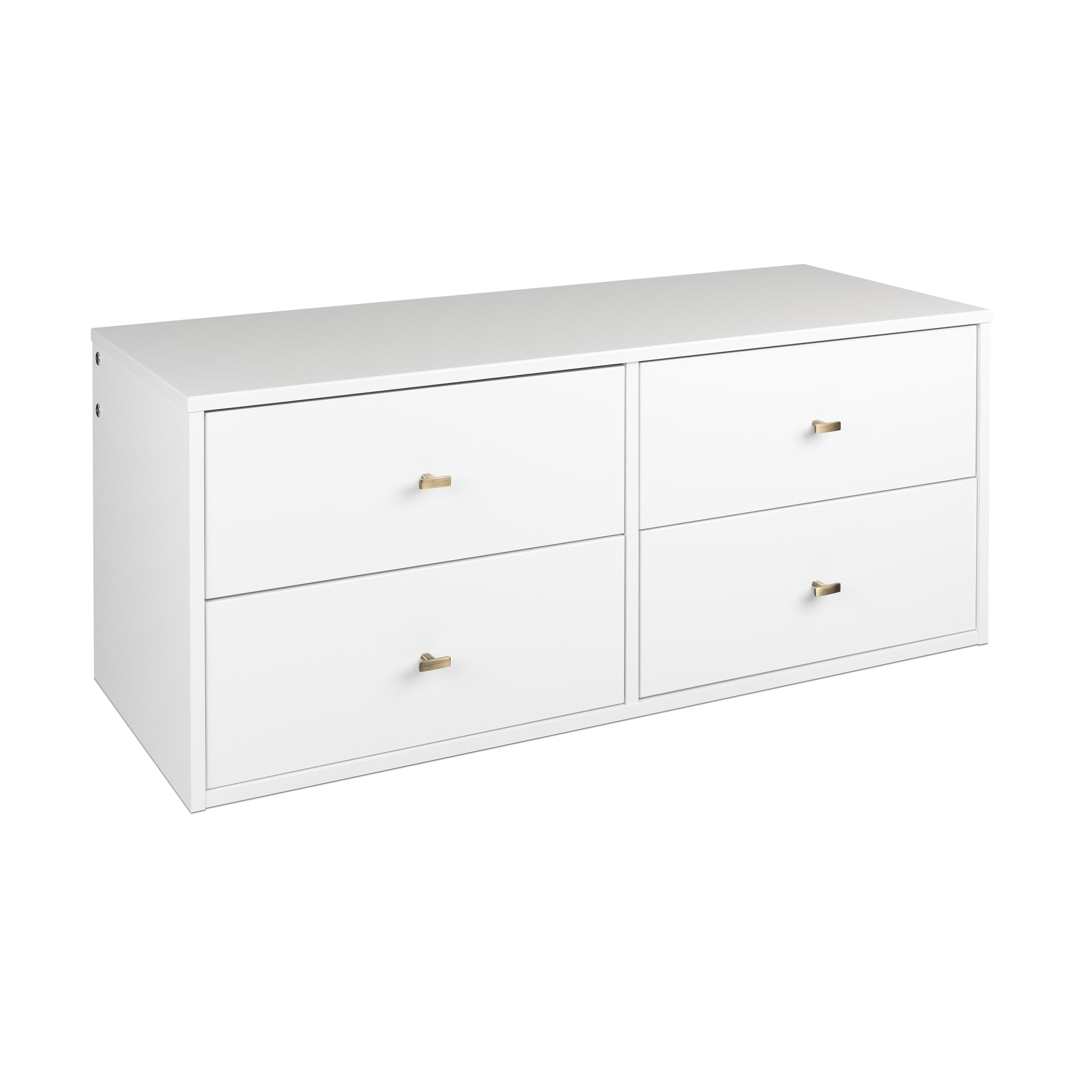 Floating 4 Drawers Dresser White - Prepac: Wall Mounted, Space-Saving Storage, Easy to Assemble