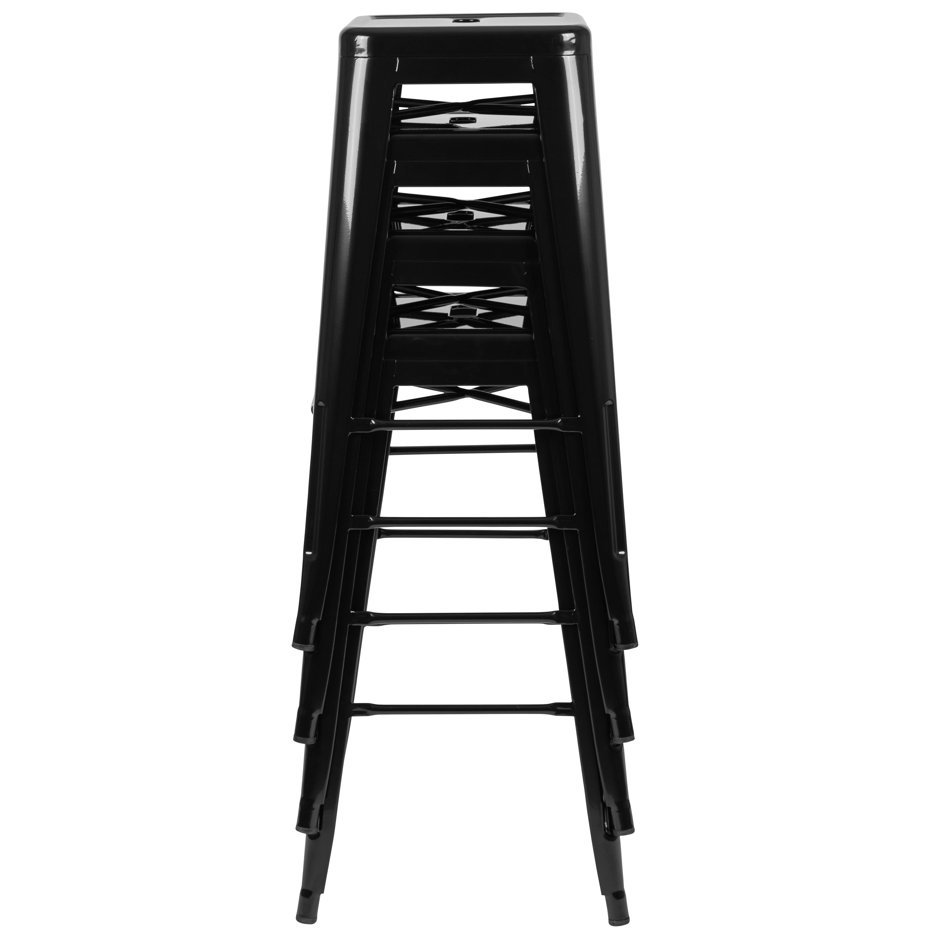 Flash Furniture 30" High Metal Indoor Bar Stool in Black - Stackable Set of 4