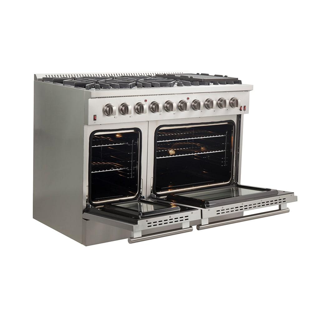 Galiano 48-inch Gas Range Stainless Steel, 8 Burners, 107,000 BTU, Griddle, Double Ovens