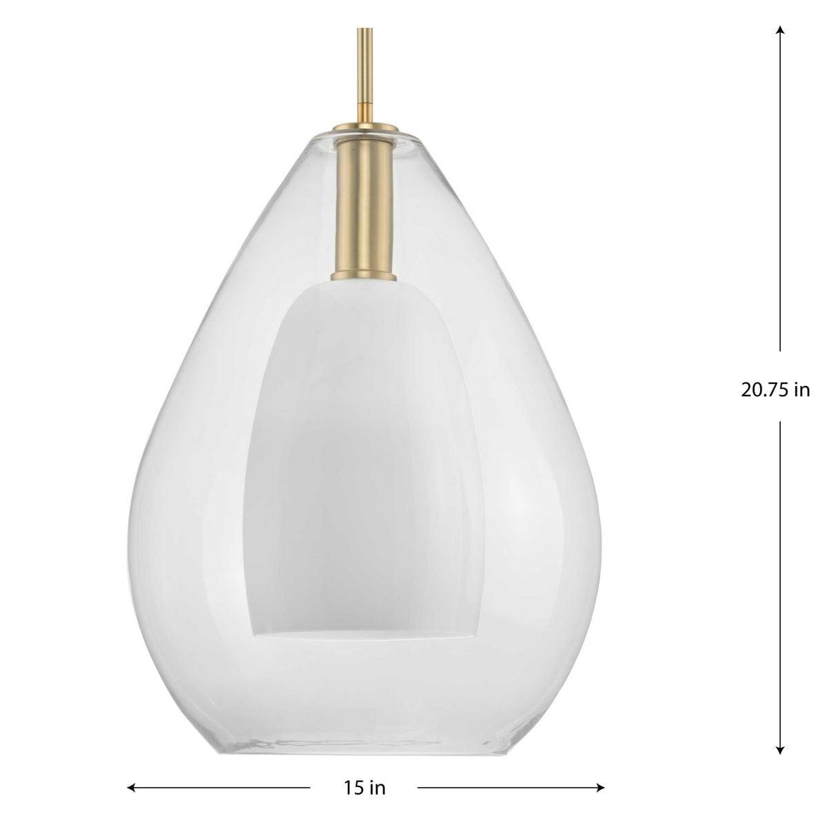 Progress Lighting Carillon 1-Light Pendant, Brushed Gold, Clear and Opal Glass Shade