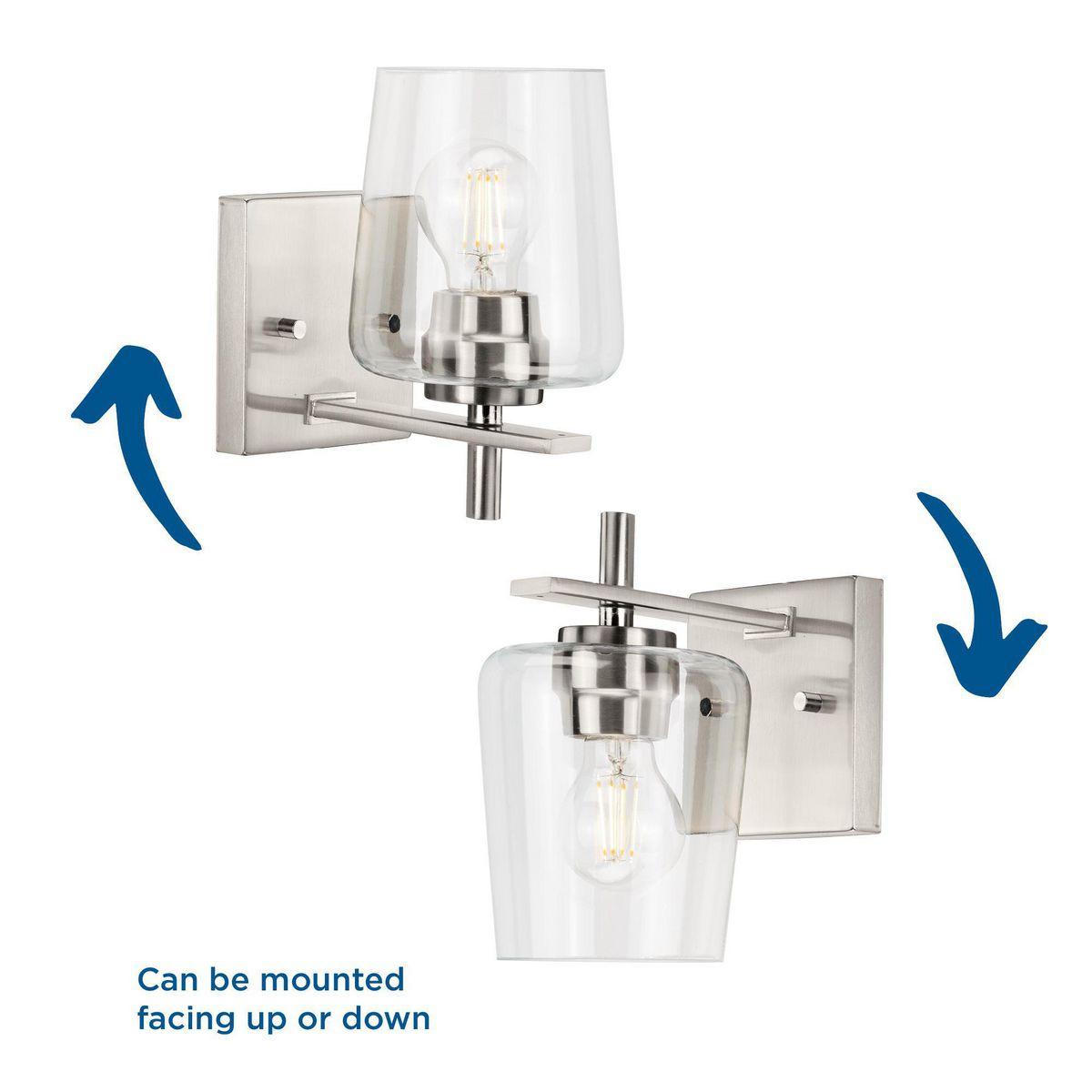 Progress Lighting Calais 1-Light Wall Sconce, Brushed Nickel, Clear Glass Shade