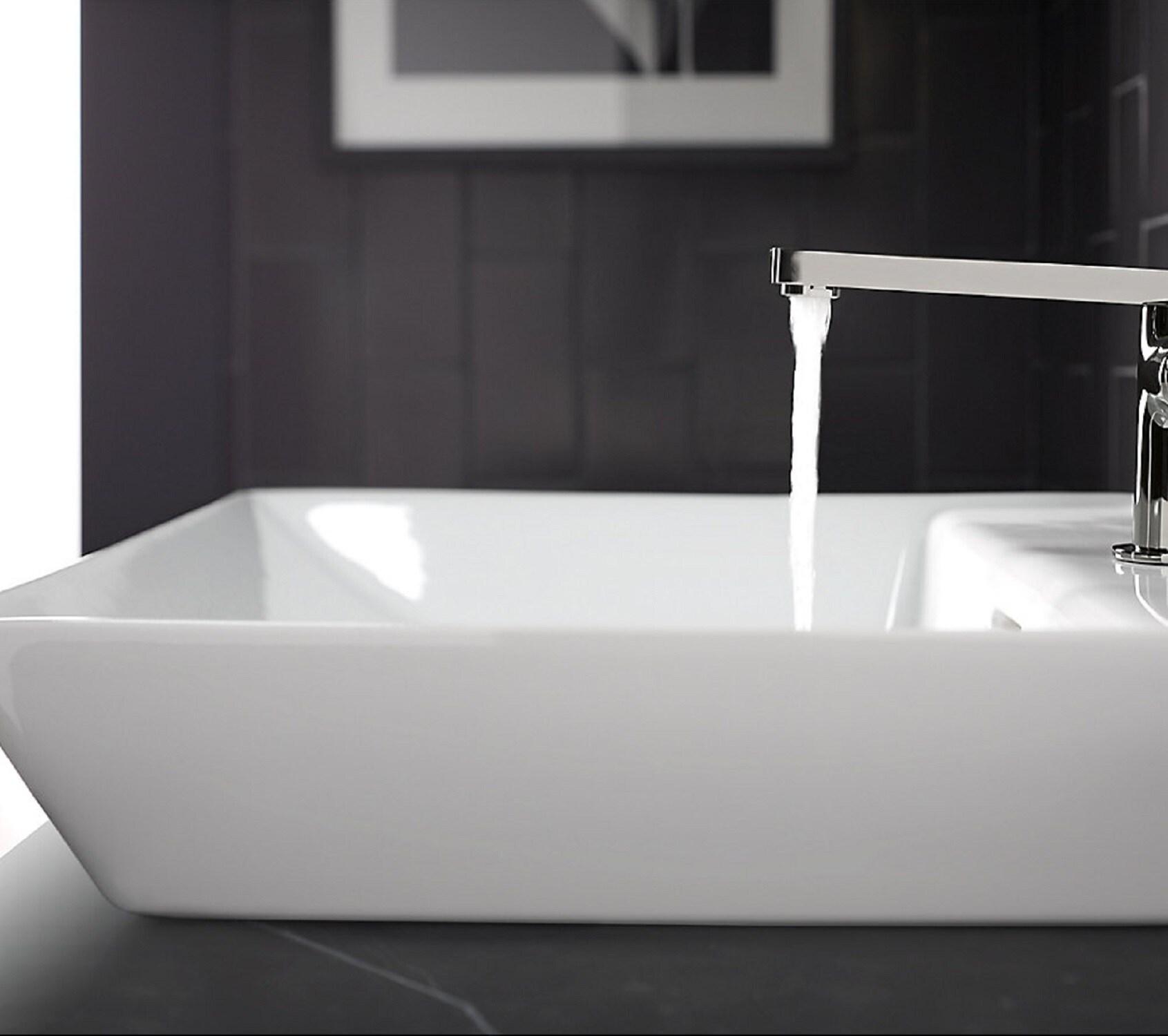 White Ceramic Rectangular Vessel Bathroom Sink