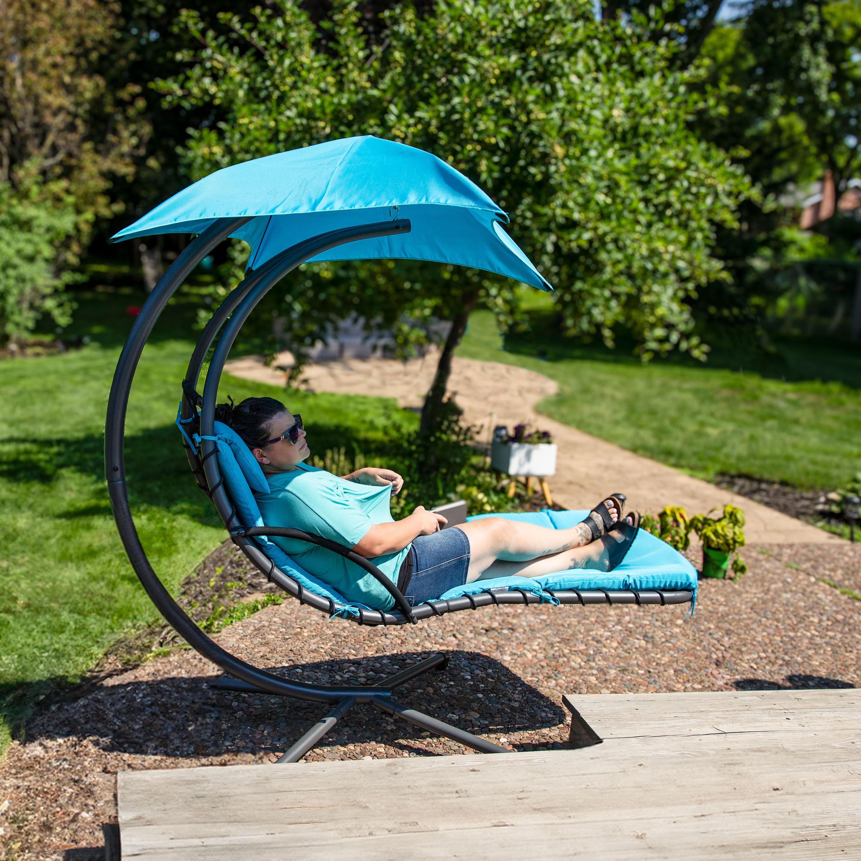 Steel Outdoor Floating Chaise Lounge Chair with Canopy with Stand