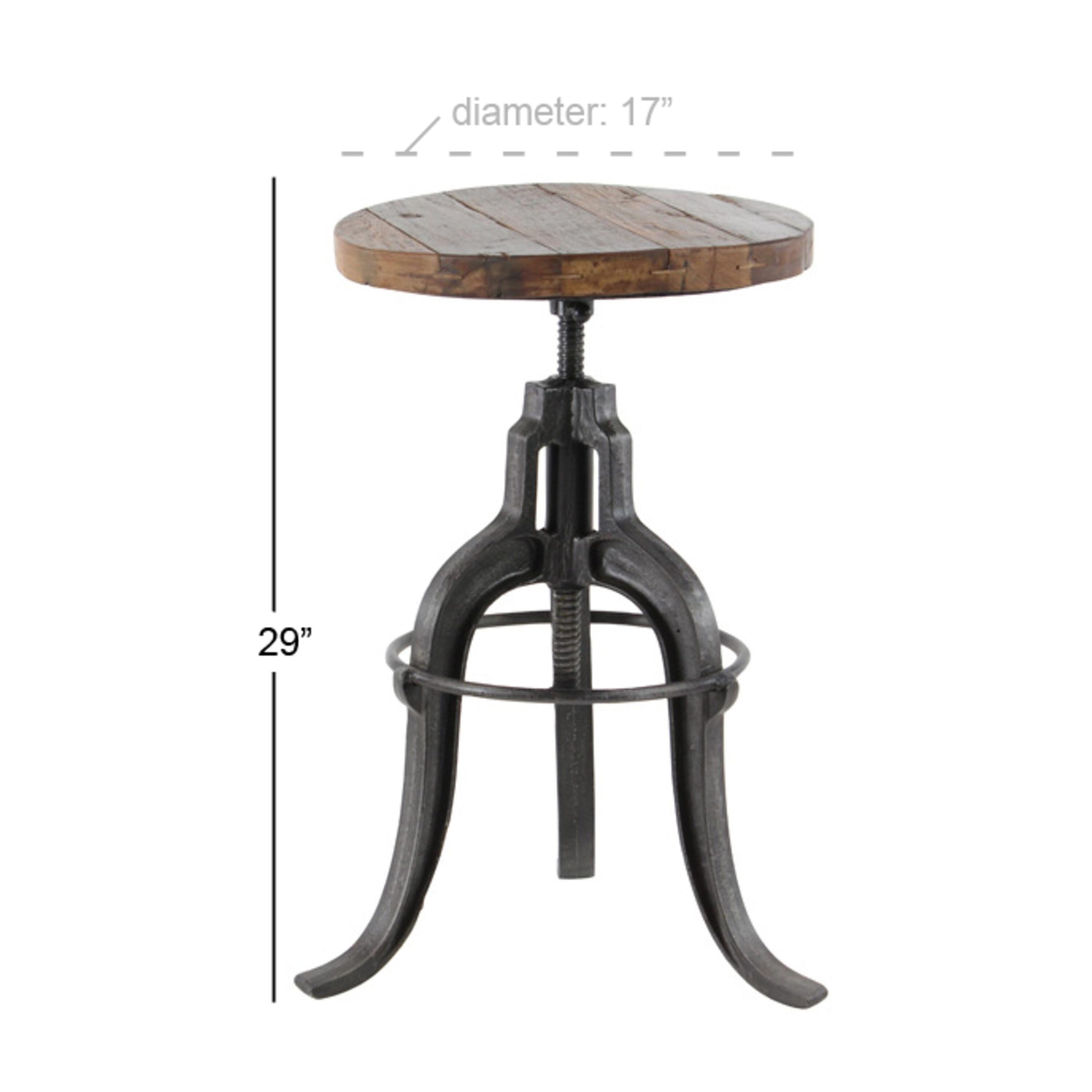 Keirnan Metal Vintage Industrial Inspired Living Room Stool with Brown Adjustable Wood Seat