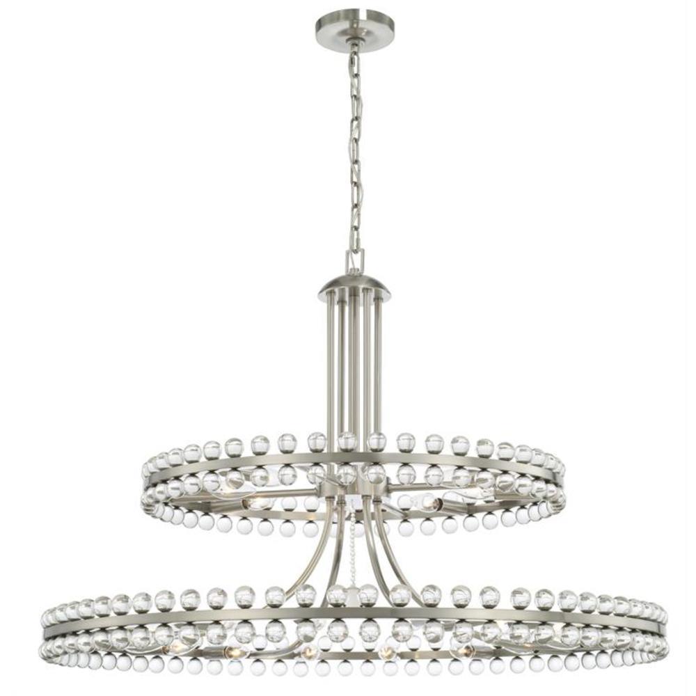 Brushed Nickel and Crystal 24-Light Chandelier with Glass Beads
