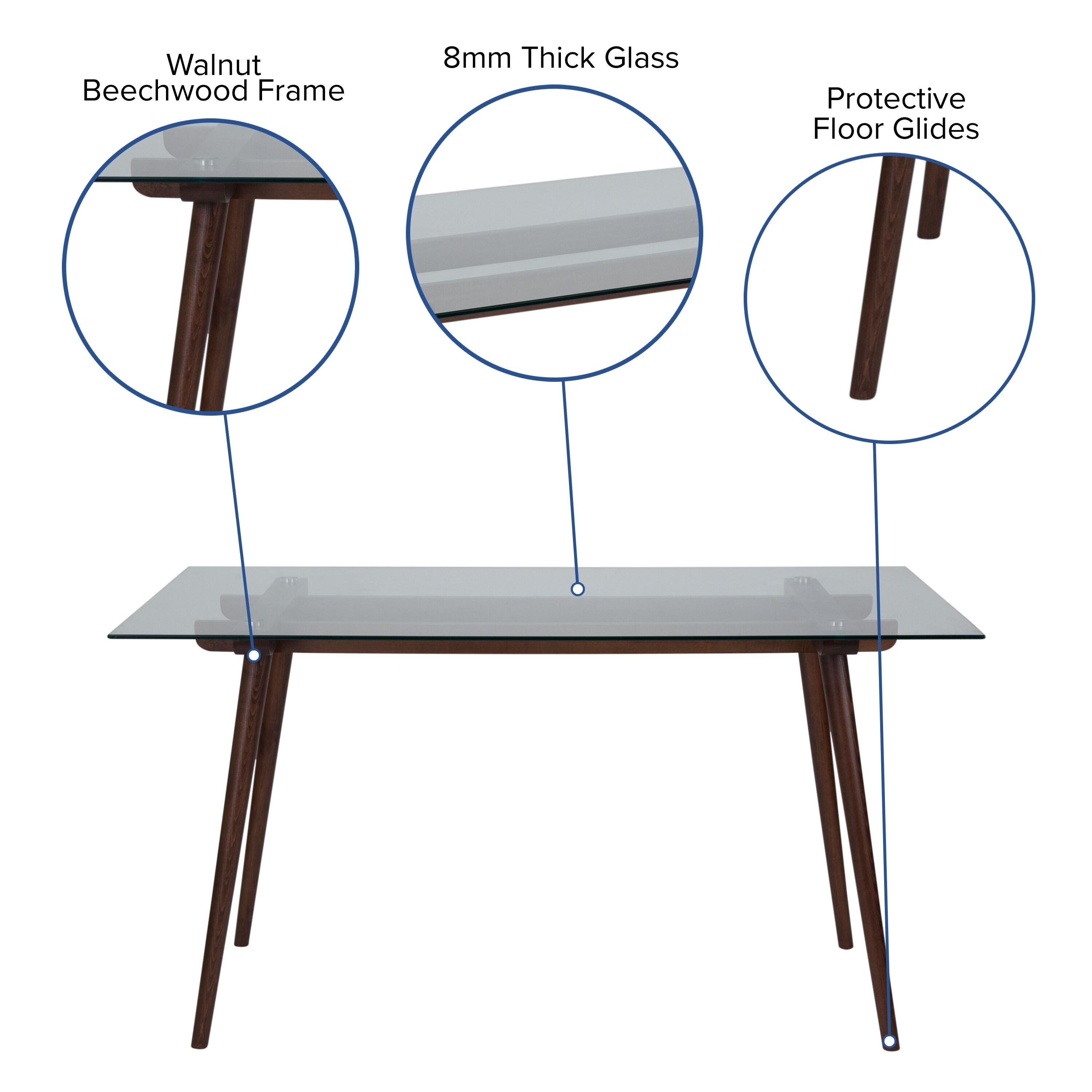 Flash Furniture Meriden 31.5" x 55" Rectangular Solid Walnut Wood Table with Clear Glass Top