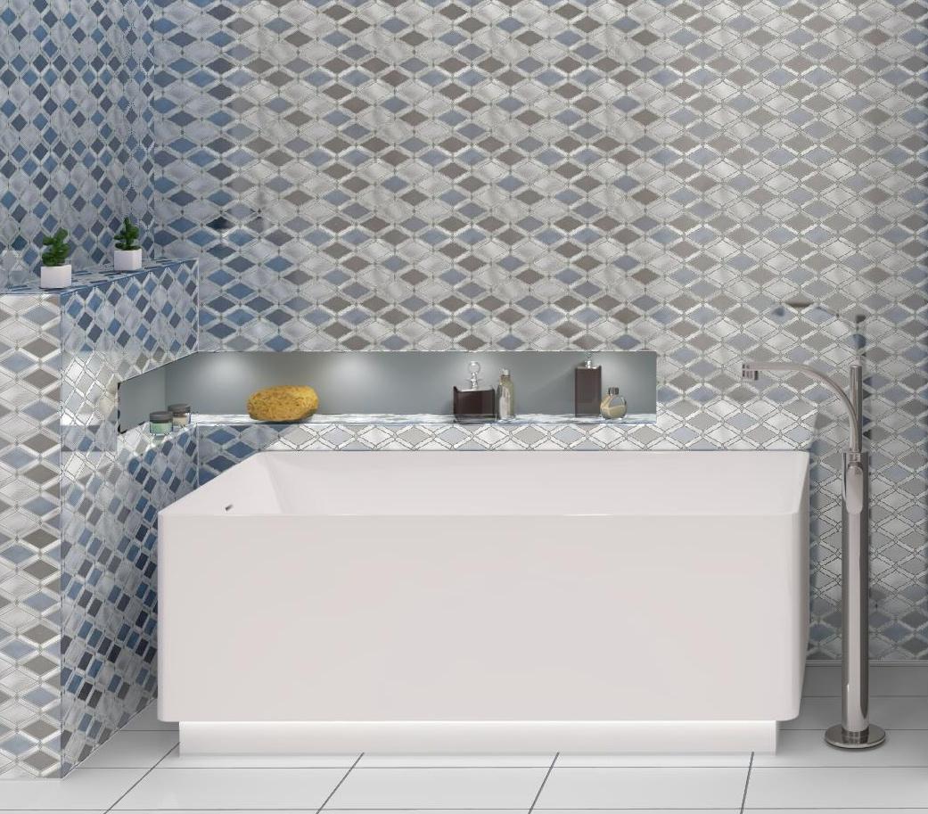 Andova Geom Aluminum Metal Diamond Mosaic Kitchen Backsplash, Bathroom, Shower, Wall and Floor Tile