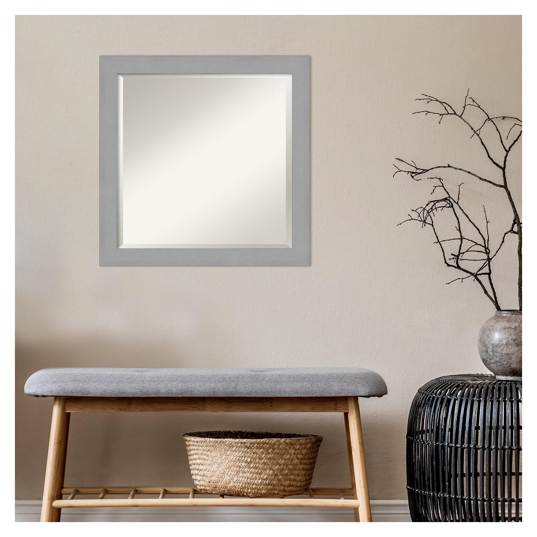 24" x 24" Brushed Nickel Framed Wall Mirror Silver - Amanti Art: Modern Square Beveled, No Assembly Required