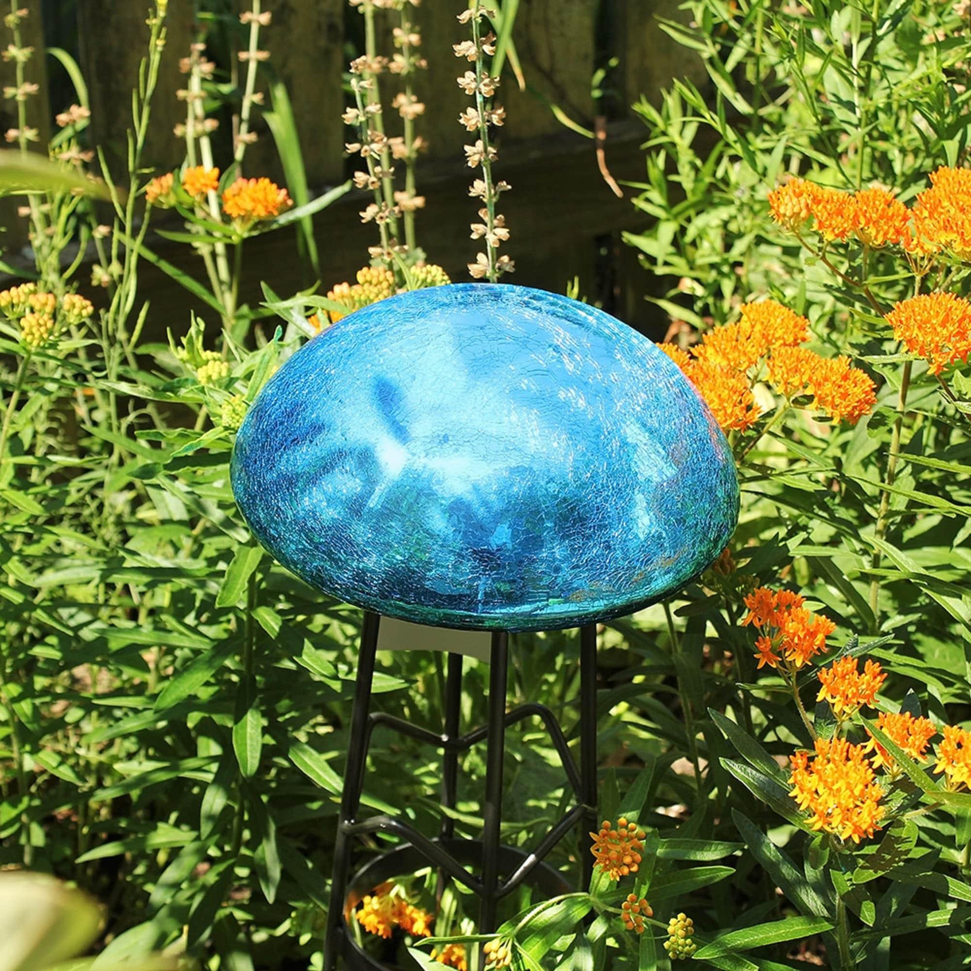 Achla Designs Crackle Glass Garden Toadstool Gazing Ball, 9 Inch, Teal