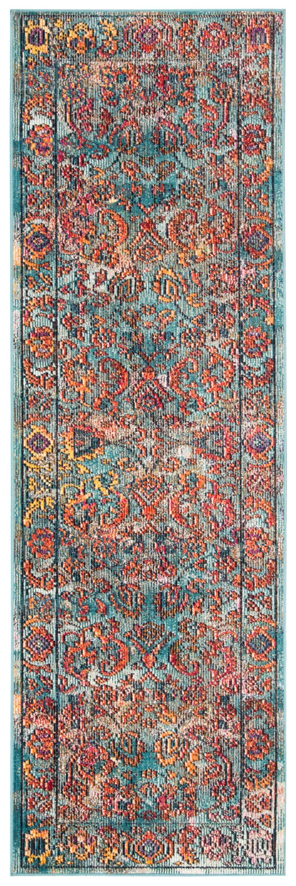 Crystal CRS515 Power Loomed Runner Rug - Light Blue/Orange - 2'2"x9' - Safavieh.