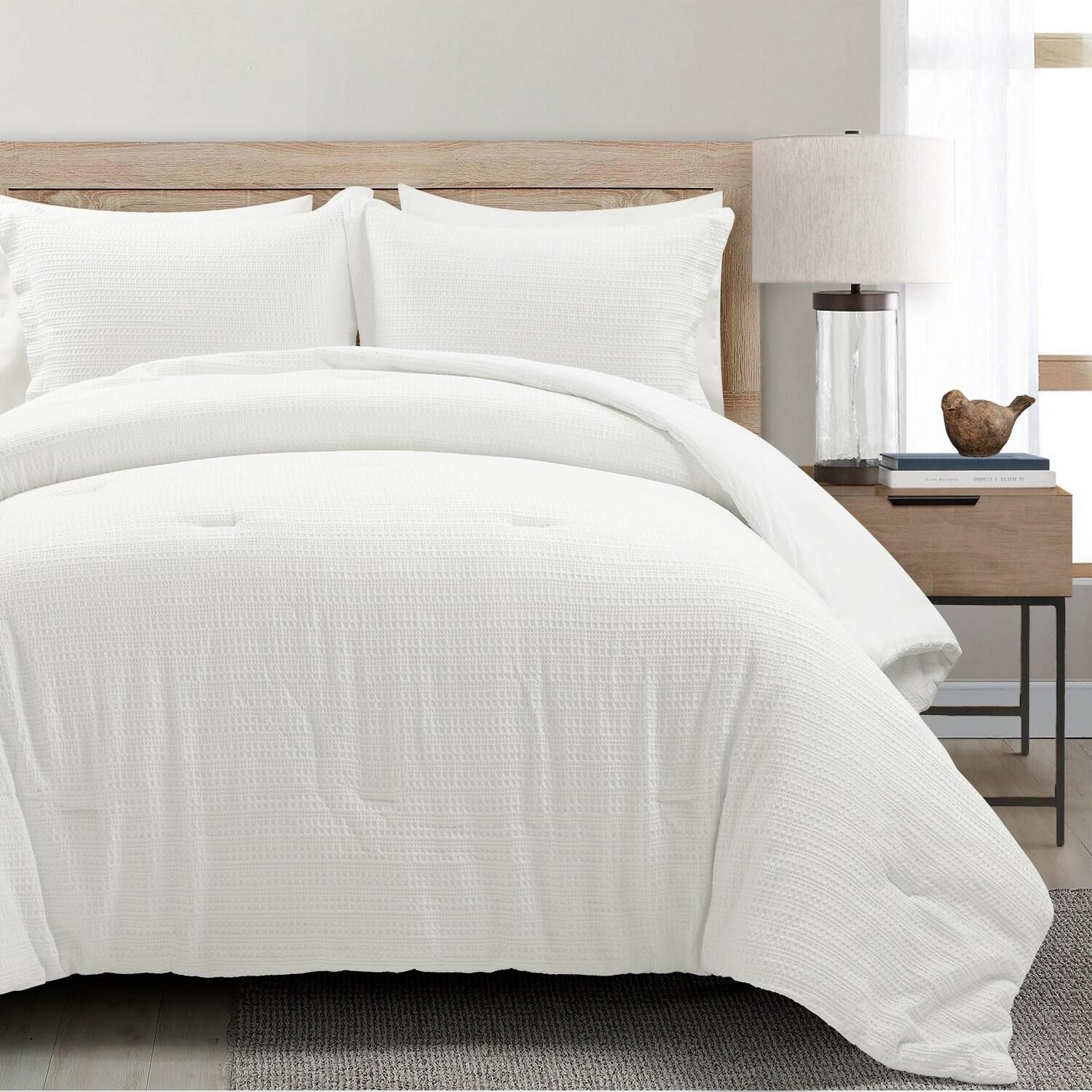 Comfort Canopy 3-Piece White Waffle Comforter Set, Full/Queen