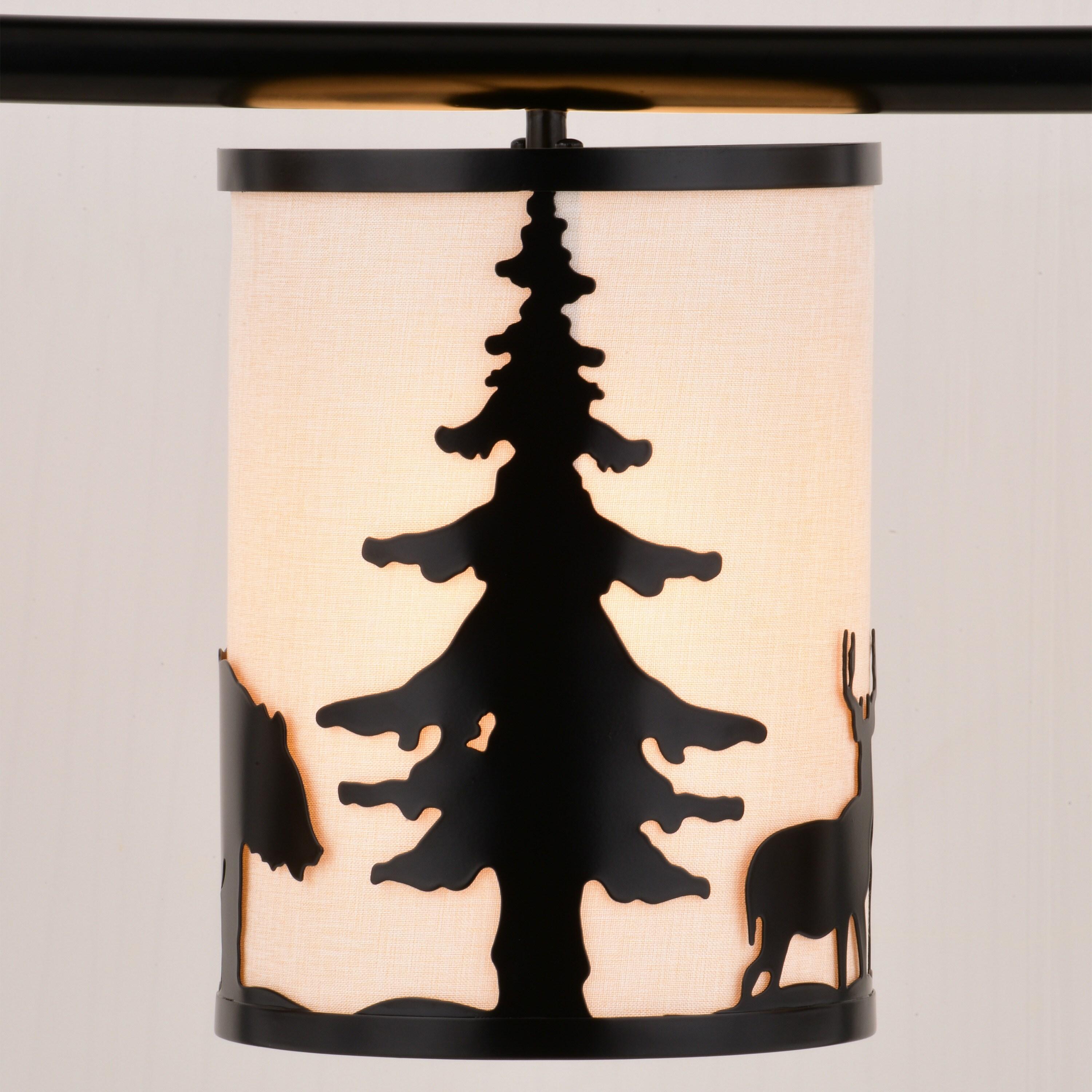VAXCEL Acadia 3L Bronze Rustic Linear Chandelier Island Pendant Light Fixture Bear and Tree