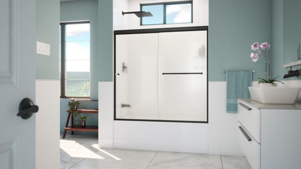 Matte Black Aluminum Frameless Bypass Sliding Tub Door with Bubble Glass