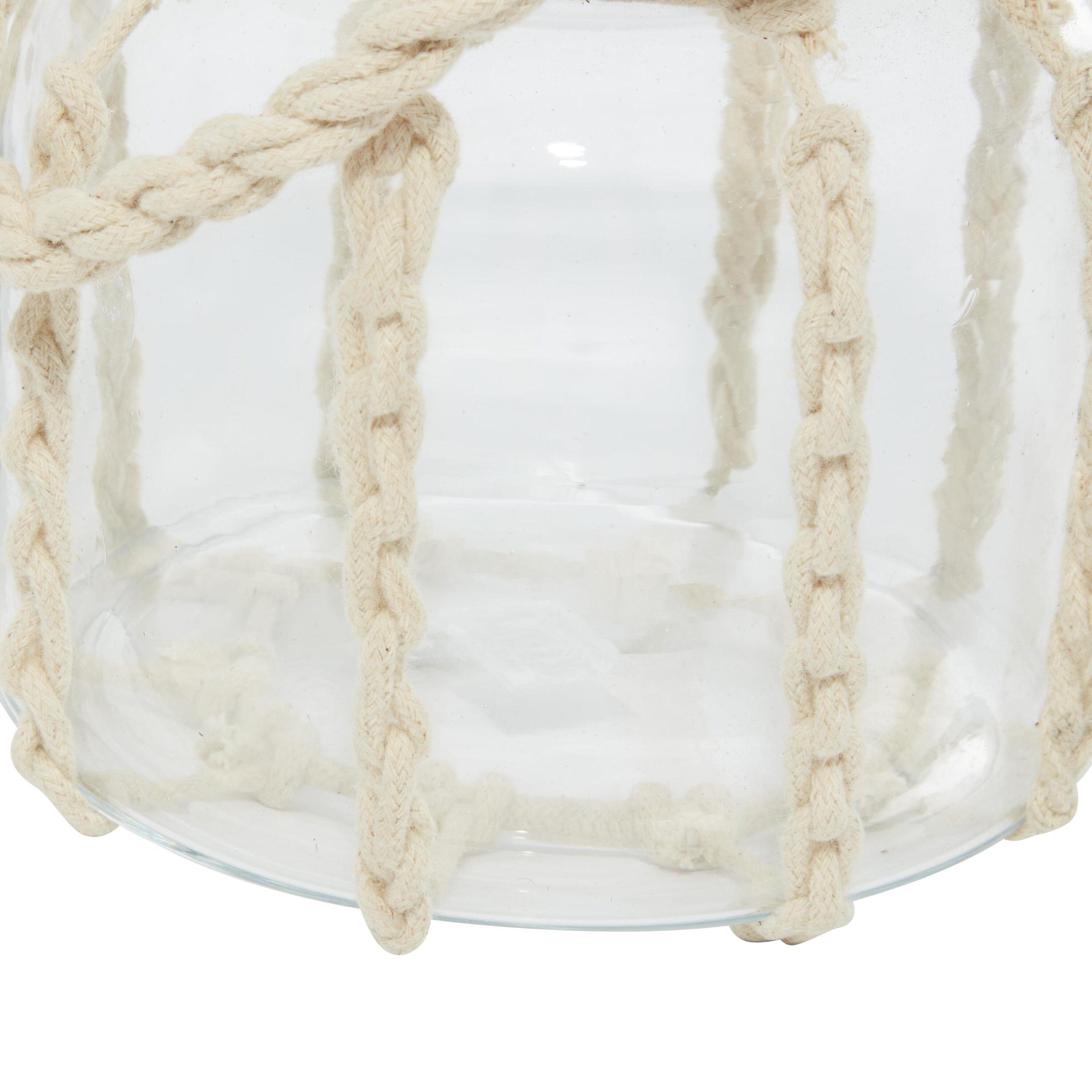 DecMode Clear Glass Decorative Candle Lantern with Rope Handle