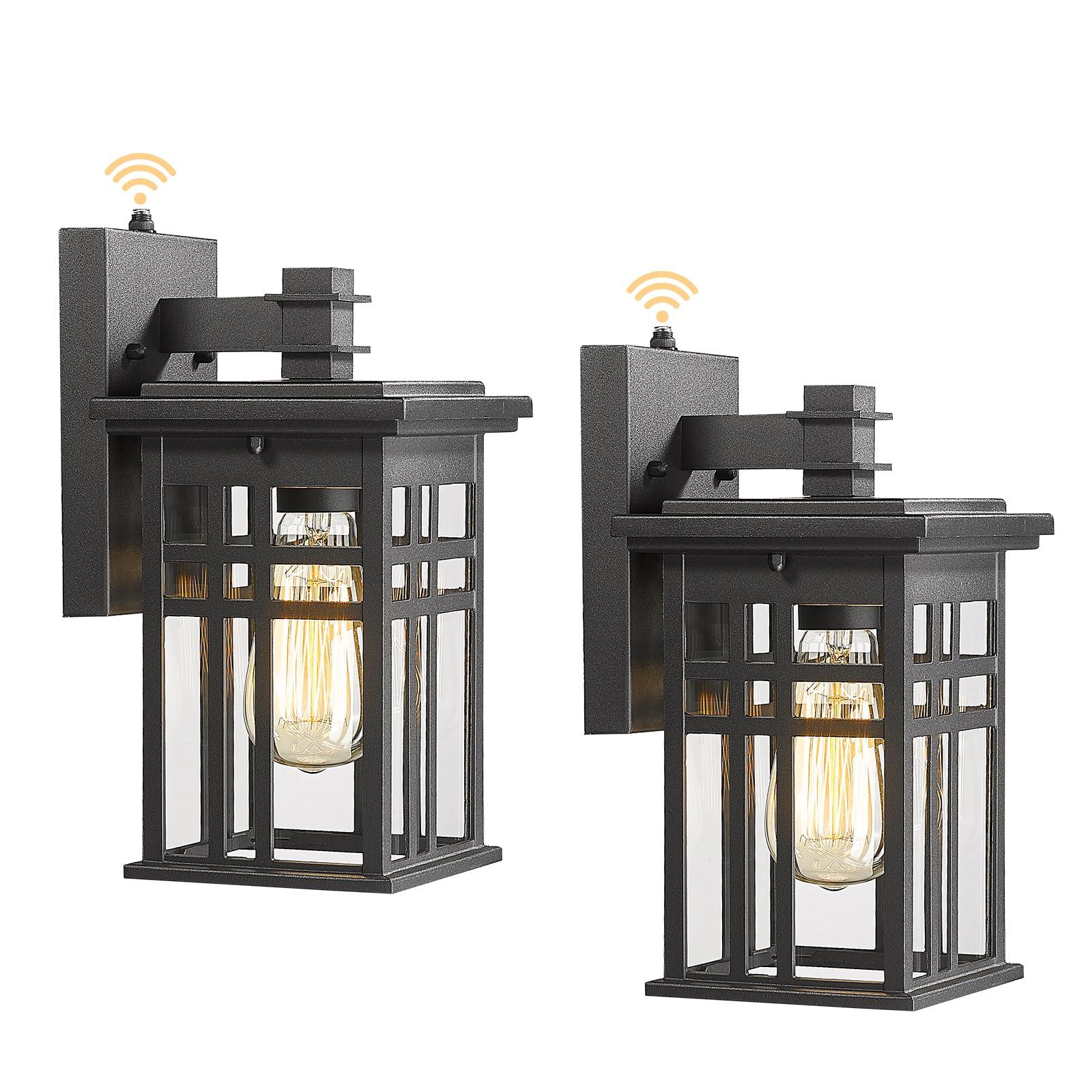 Black Modern Outdoor Wall Lanterns with Tempered Glass Shade, 9.76''