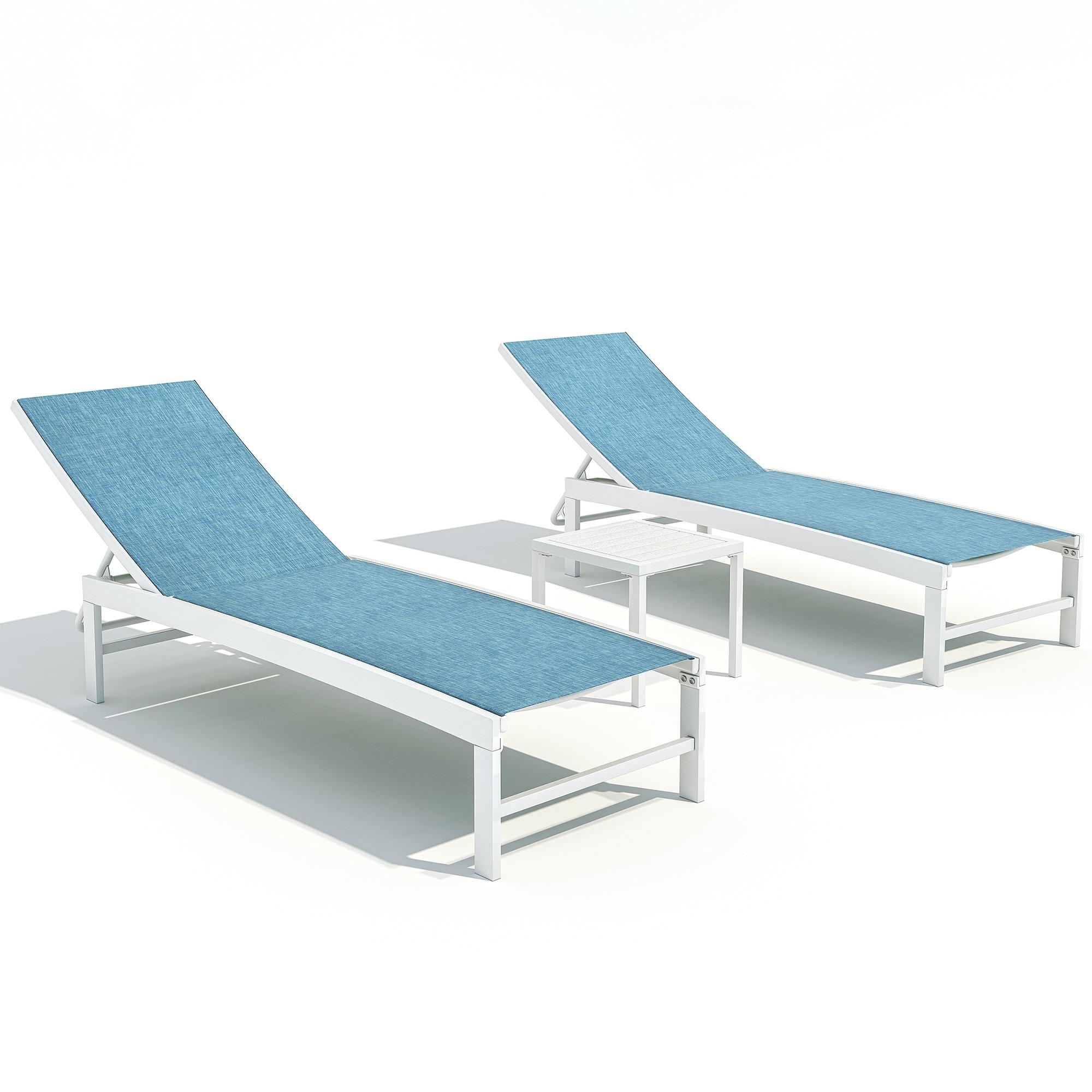 Crestlive Products Set of 3 Outdoor Aluminum Chaise Lounge Chairs and Table, Blue