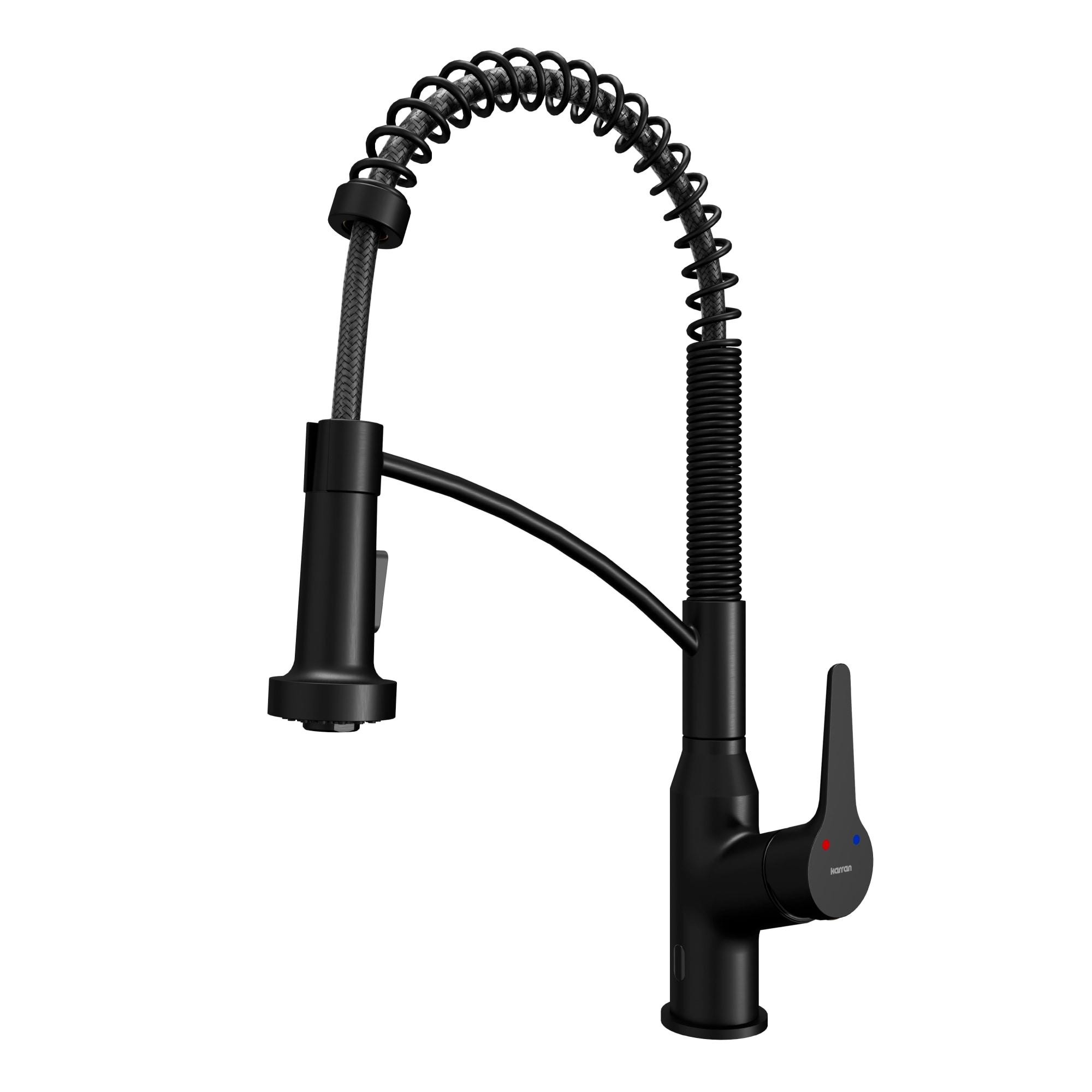 Karran Matte Black Single Handle Deck-mount Touchless Pull-down Kitchen Faucet with Sprayer