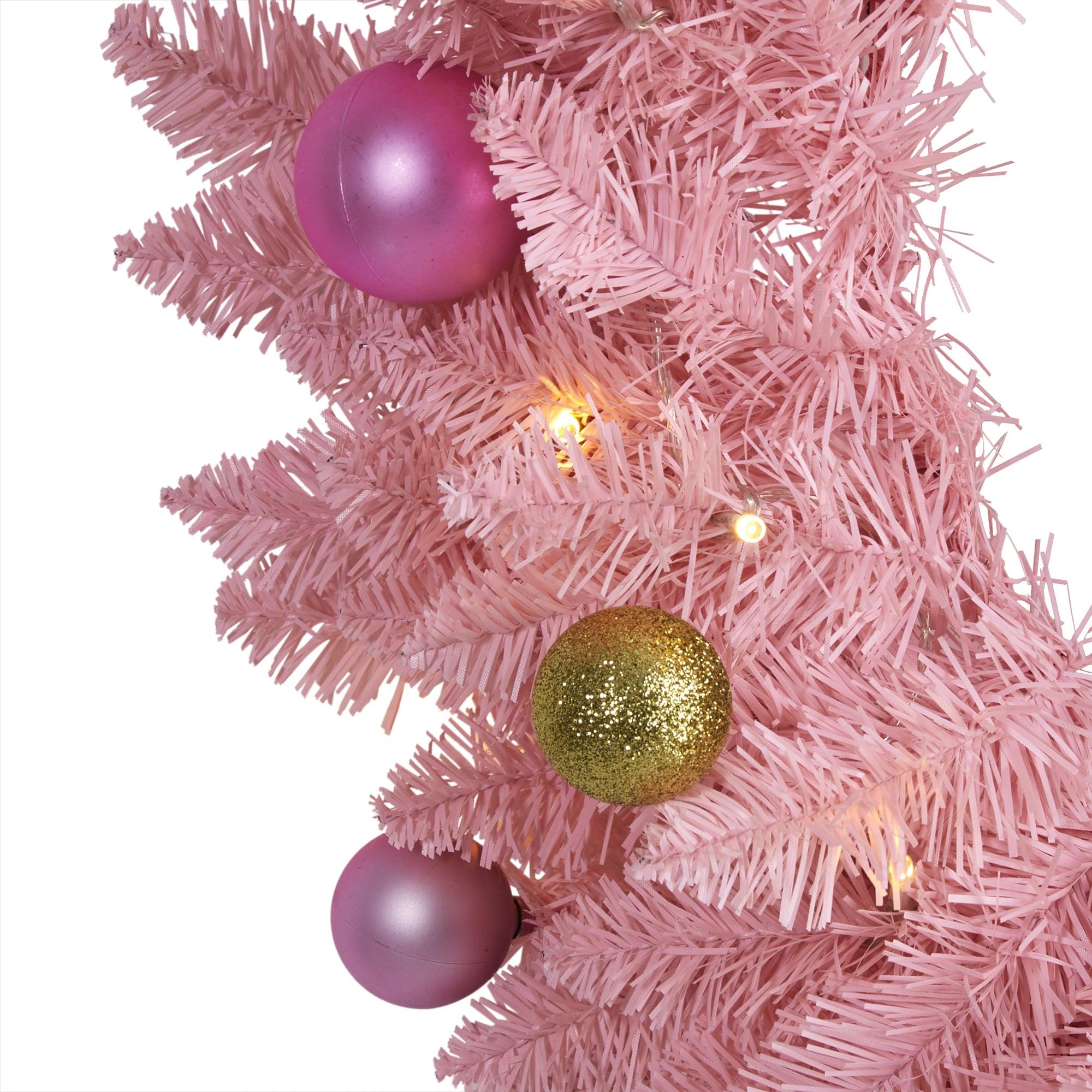 Nearly Natural 24" Pre-lit LED Pine Artificial Christmas Wreath Pink with Warm White Lights