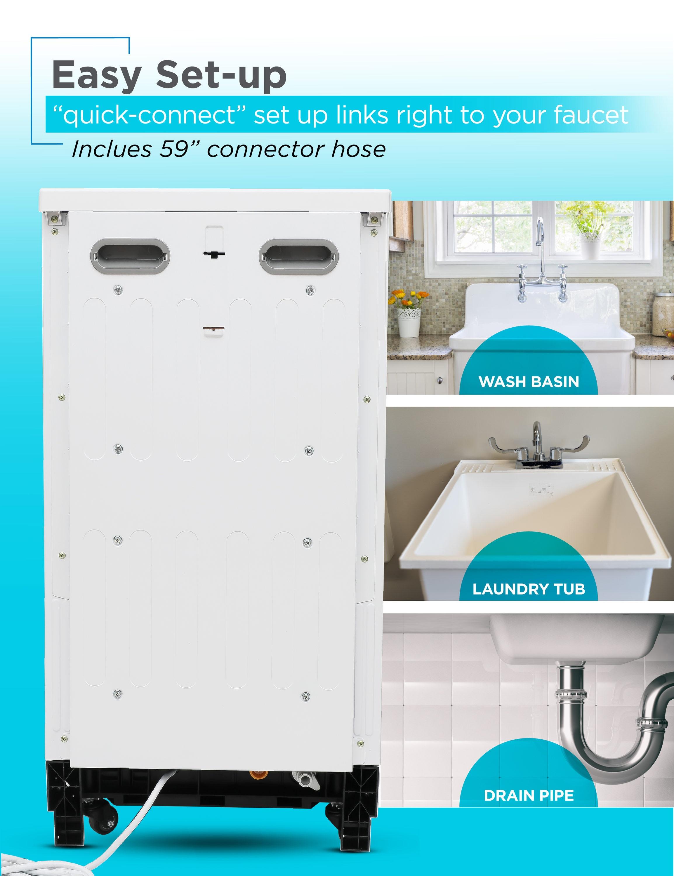 White Compact Portable Dishwasher with Stainless Steel Tub and Casters
