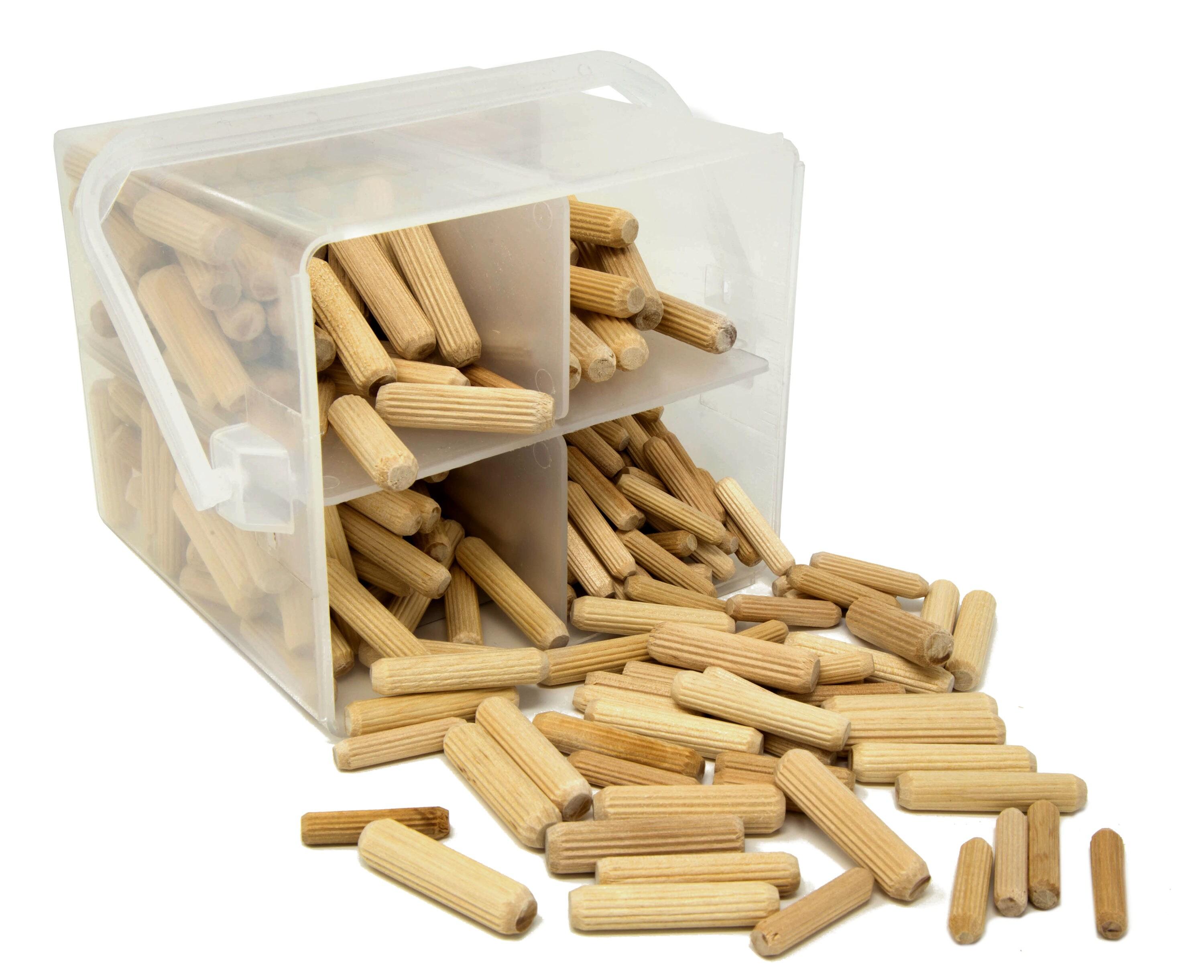 400-Piece Fluted Birch Wood Dowel Pin Set in Variety Sizes