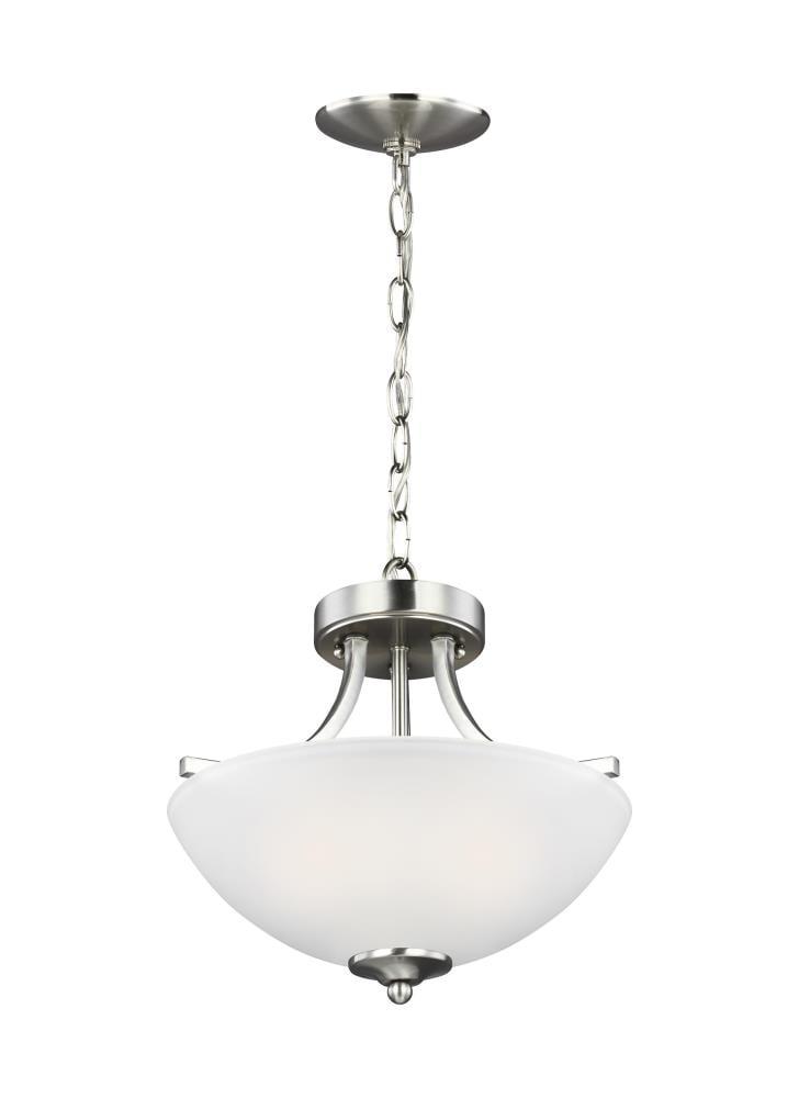 Generation Lighting Geary 2 -Light Brushed Nickel Transitional Etched glass Bowl Small Hanging Convertible pendant/Semi-flush
