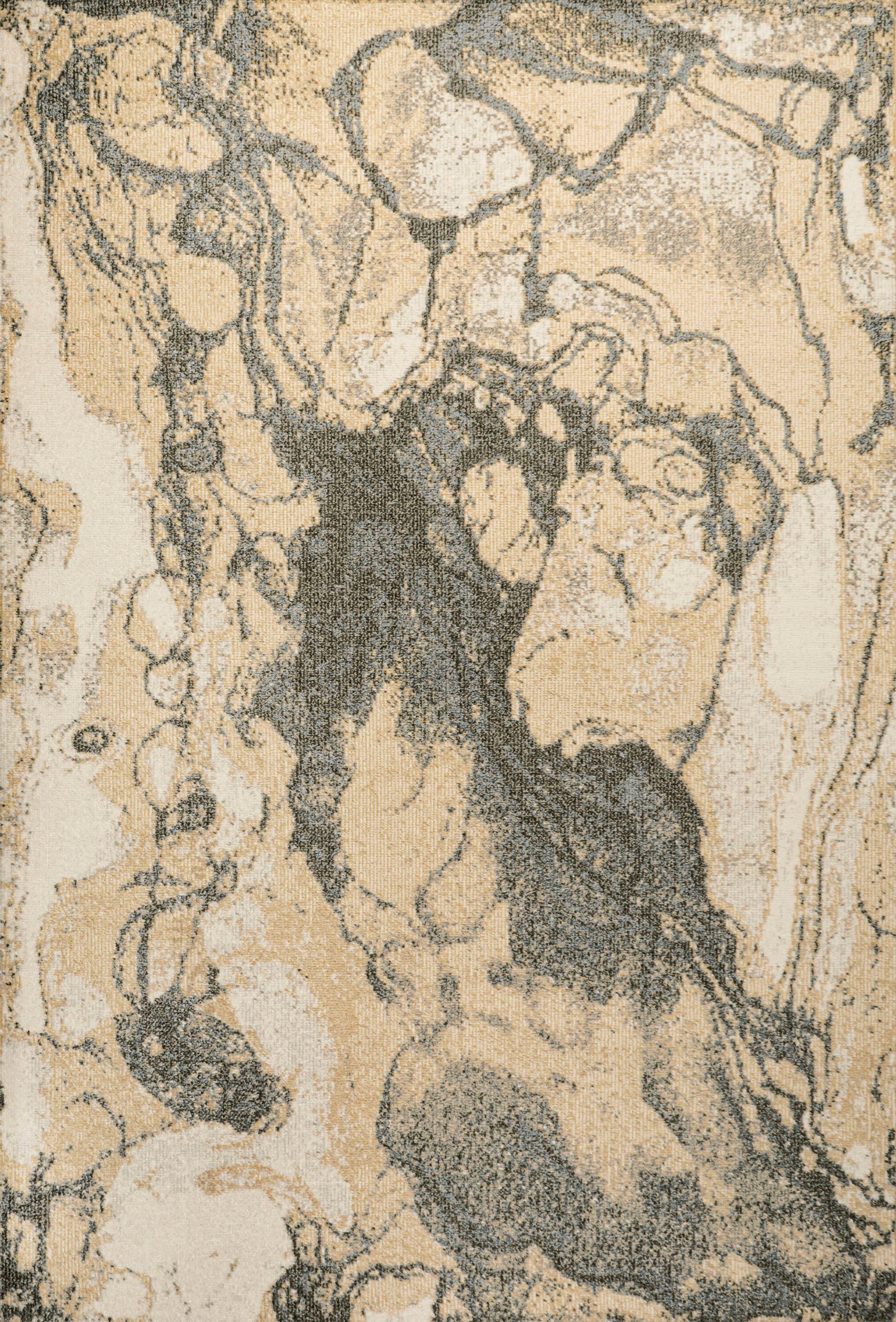 3' x 5' Marmo Abstract Marbled Modern Area Rug, Gold/Gray - JONATHAN Y