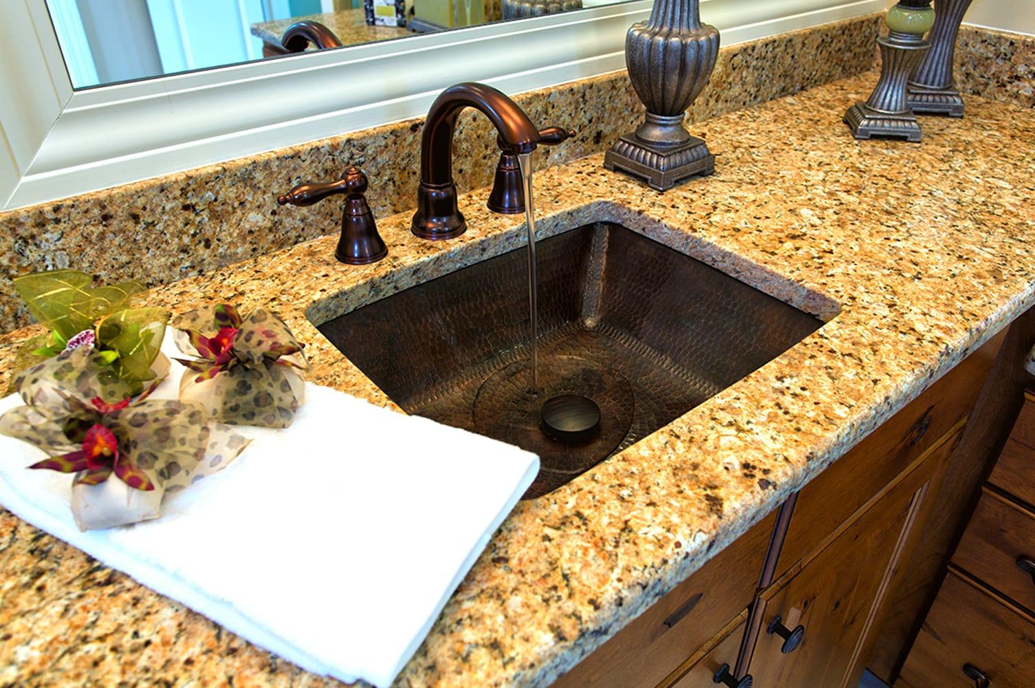 19" Rectangle Under Counter Hammered Copper Bathroom Sink
