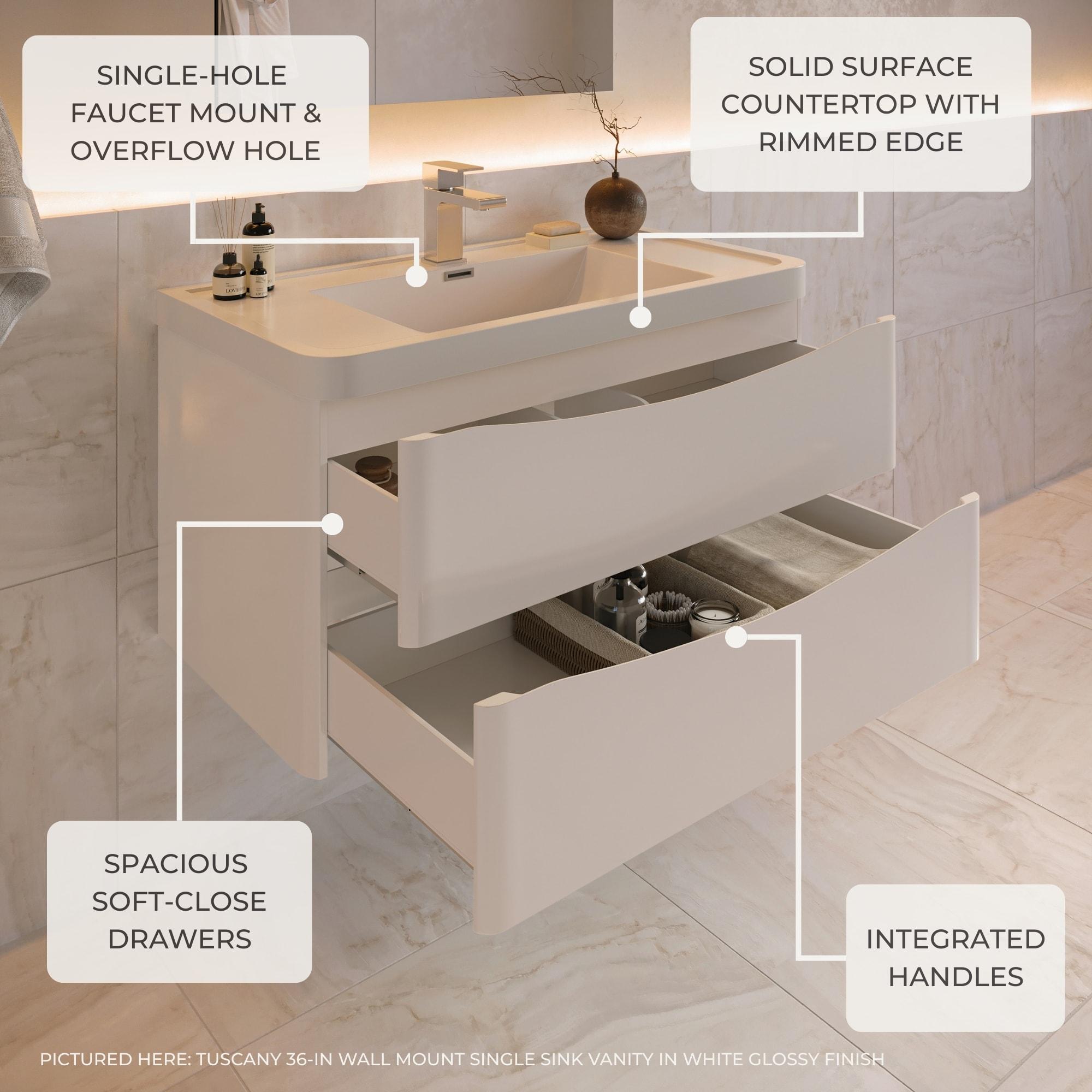 Tuscany 24" Wall Mount Modern Bathroom Vanity with Integrated Single Sink - Faucet Not Included