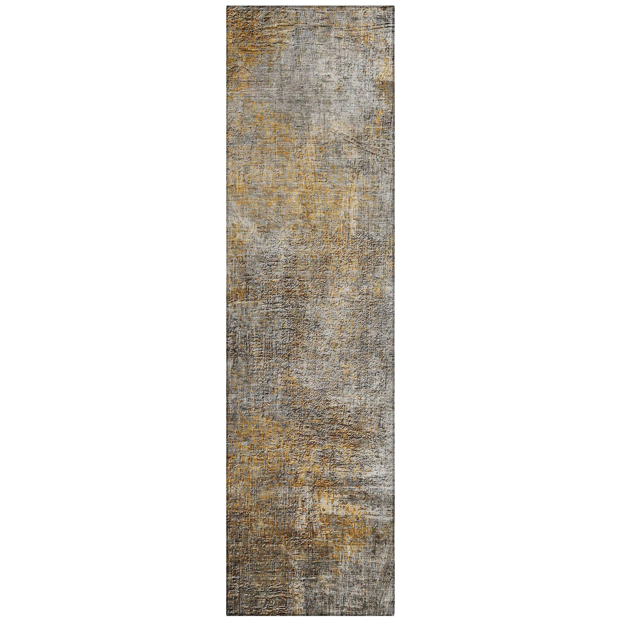 Gray and Gold Flat Woven Synthetic Runner Rug