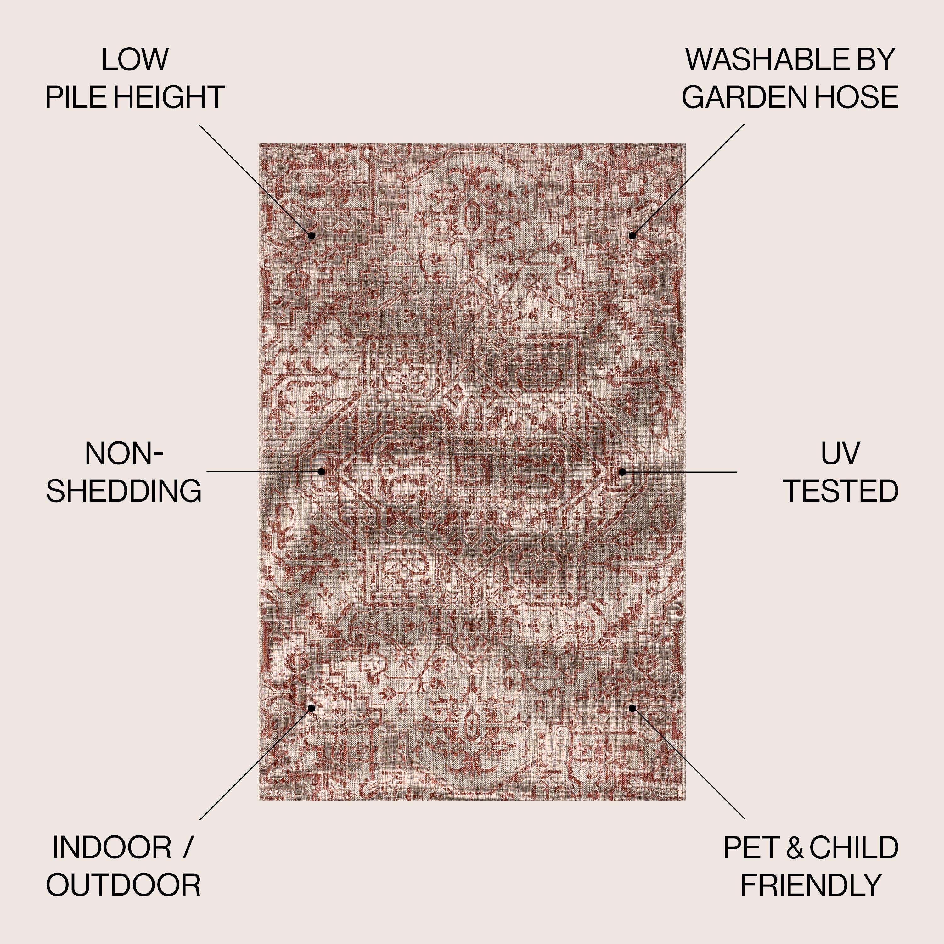 8'x10' Estrella Bohemian Medallion Textured Weave Indoor/Outdoor Area Rug, Red/Taupe - JONATHAN Y