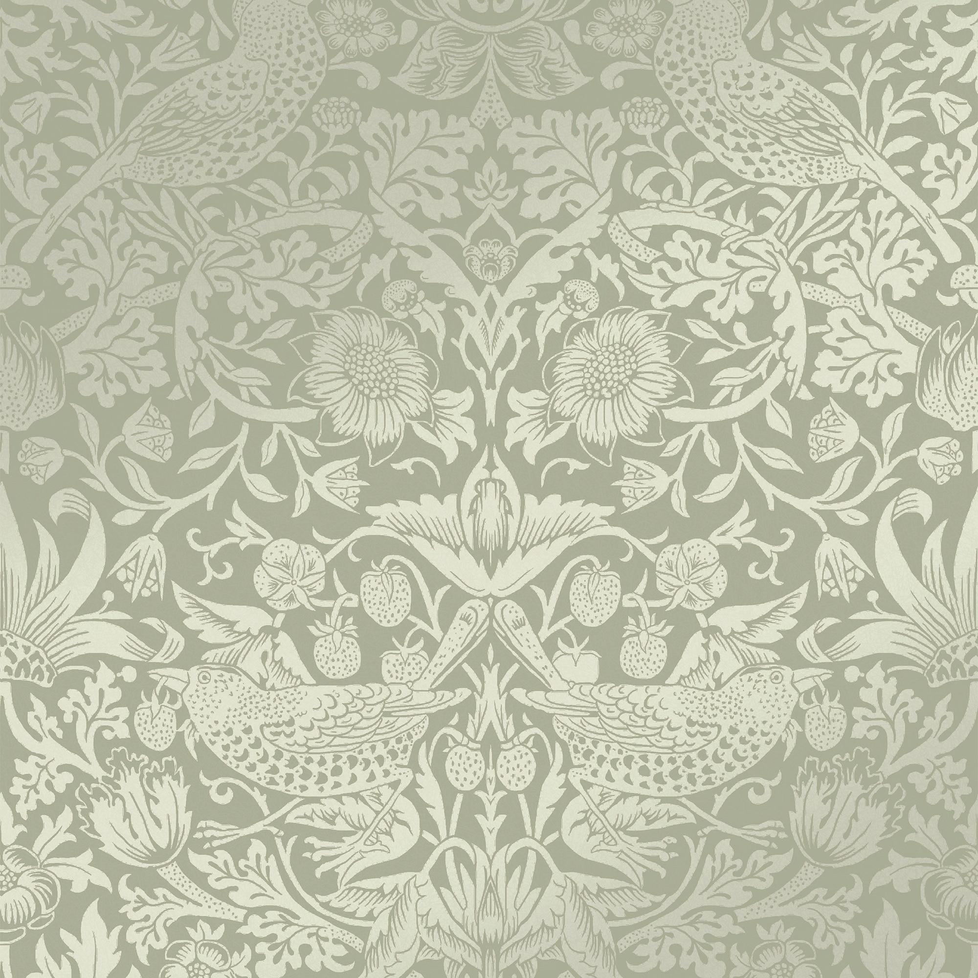 William Morris at Home Strawberry Thief Fibrous Sage Wallpaper