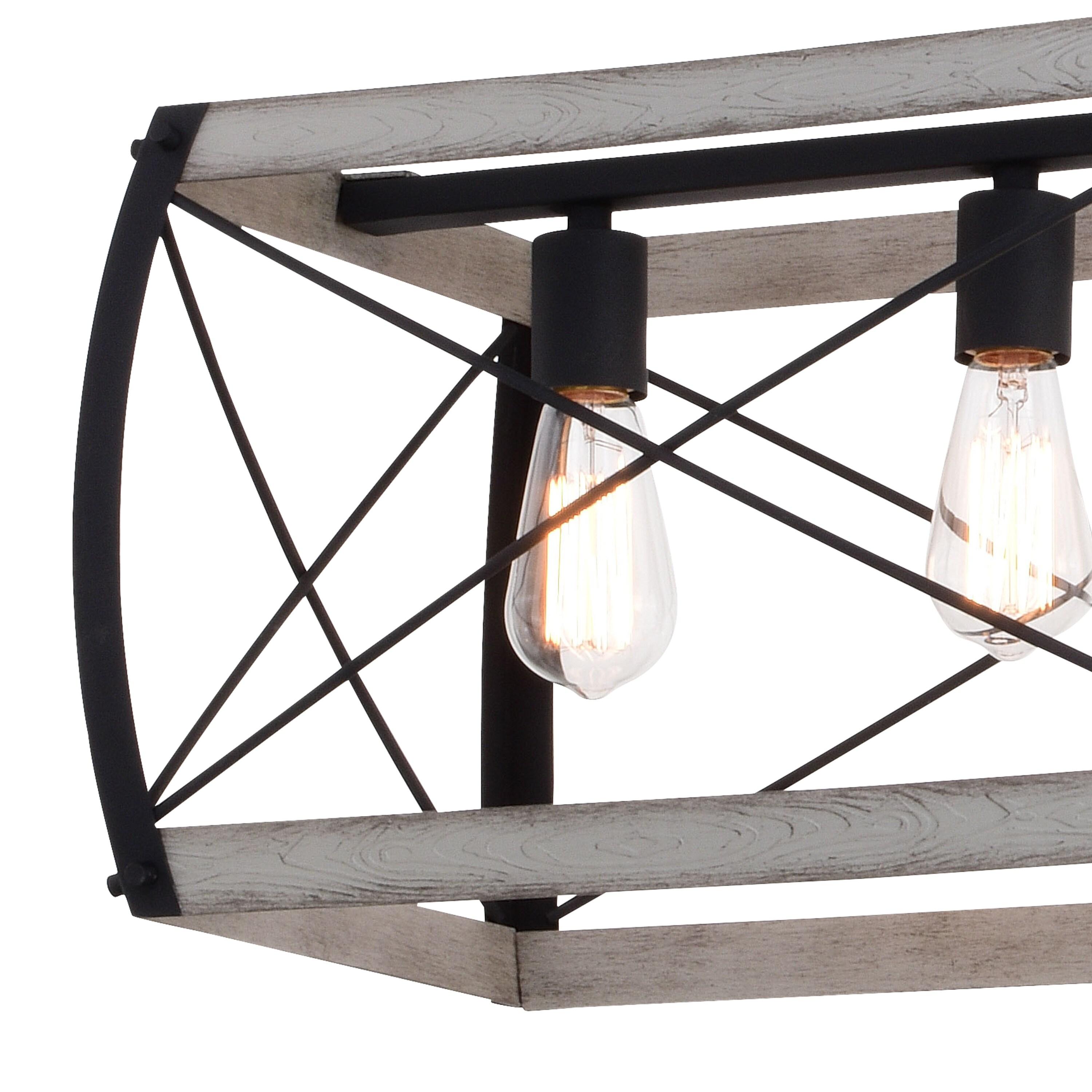 VAXCEL Montclare 5L Black and White Ash Wood Farmhouse Cage Linear Chandelier Island Pendant Light Fixture