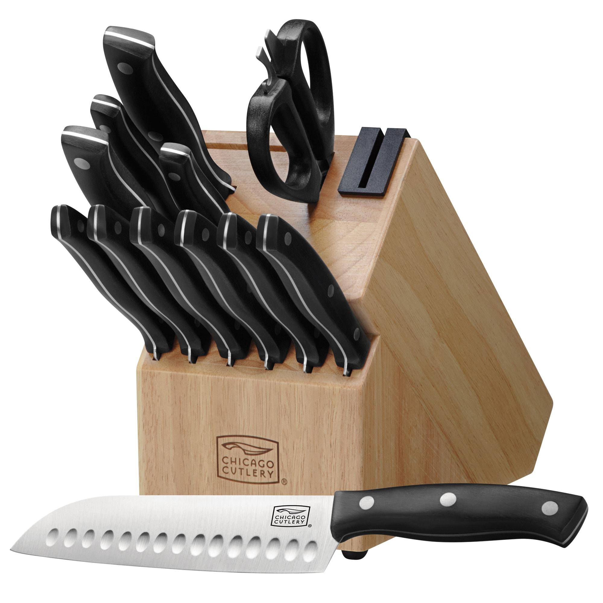 Ellsworth 13-Piece Stainless Steel Knife Set with Natural Wood Block