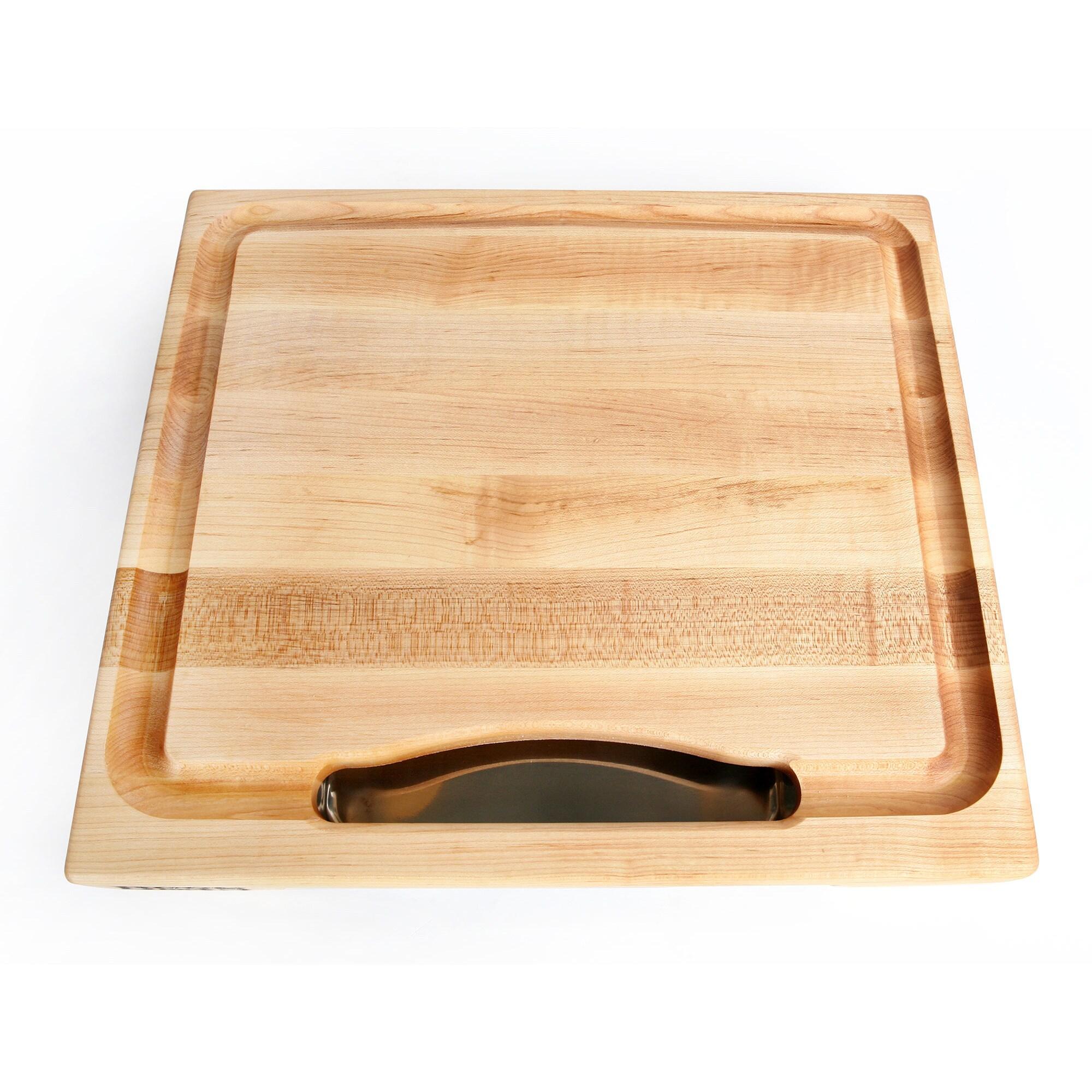 John Boos Boos Block Newton Prep Master Reversible Wood Cutting Board with Juice Groove and Pan, 2.25-Inch Thickness, 15" x 14" x 2 1/4", Maple