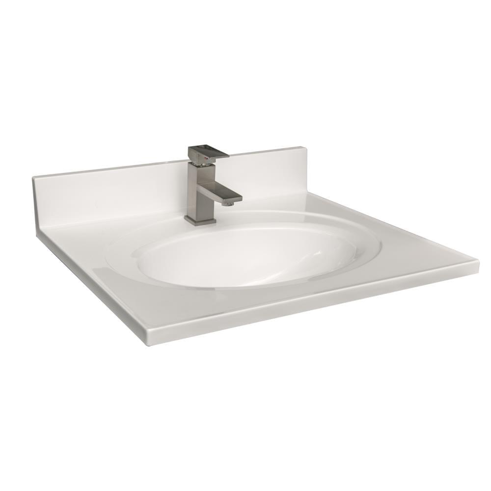 Cultured Marble Vanity Top – 25-Inch Single Bowl Sink Single Hole Mount with Integrated Backsplash – Reinforced Packaging – Solid White, Design House, 554600