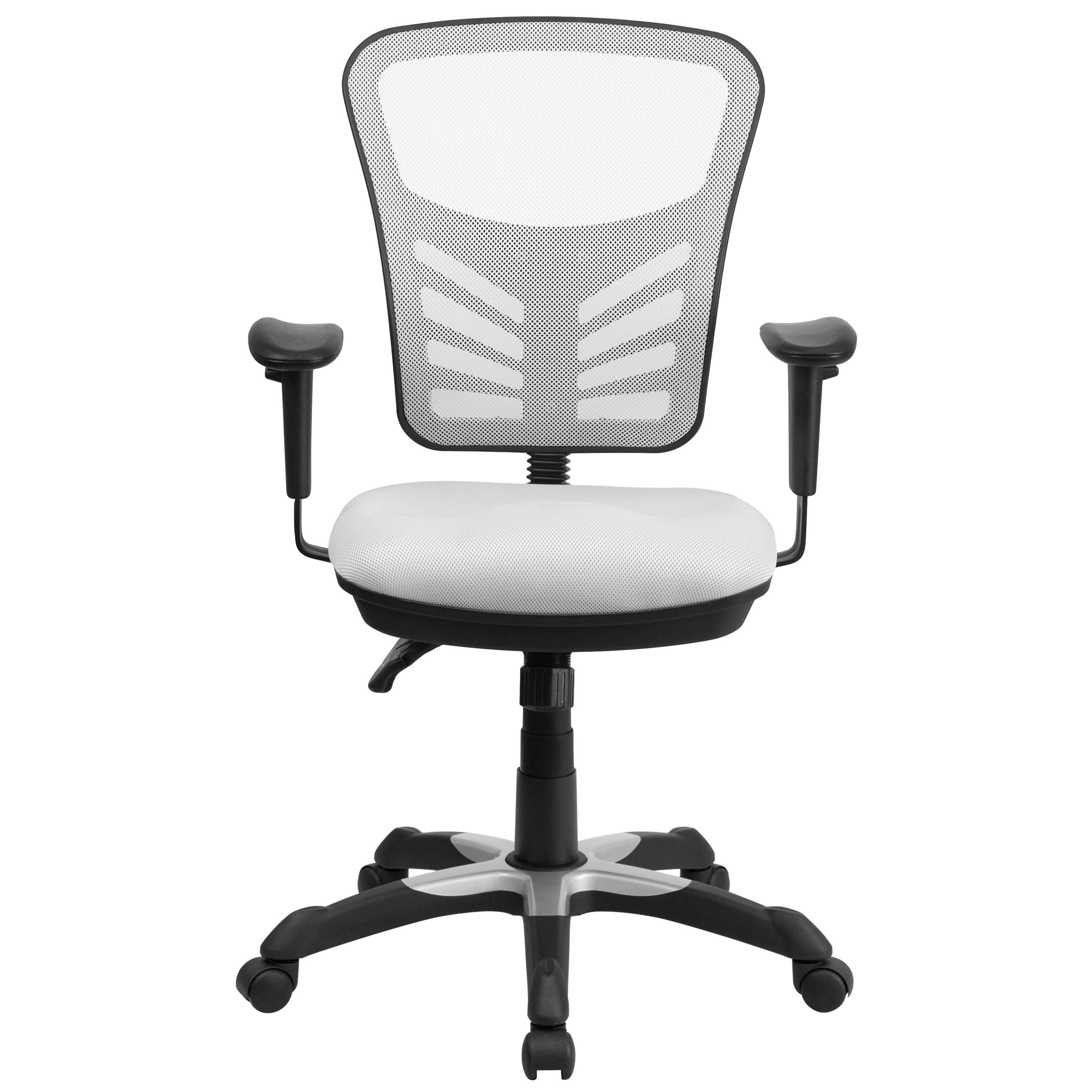 Flash Furniture Mid-Back White Mesh Multifunction Executive Swivel Ergonomic Office Chair with Adjustable Arms