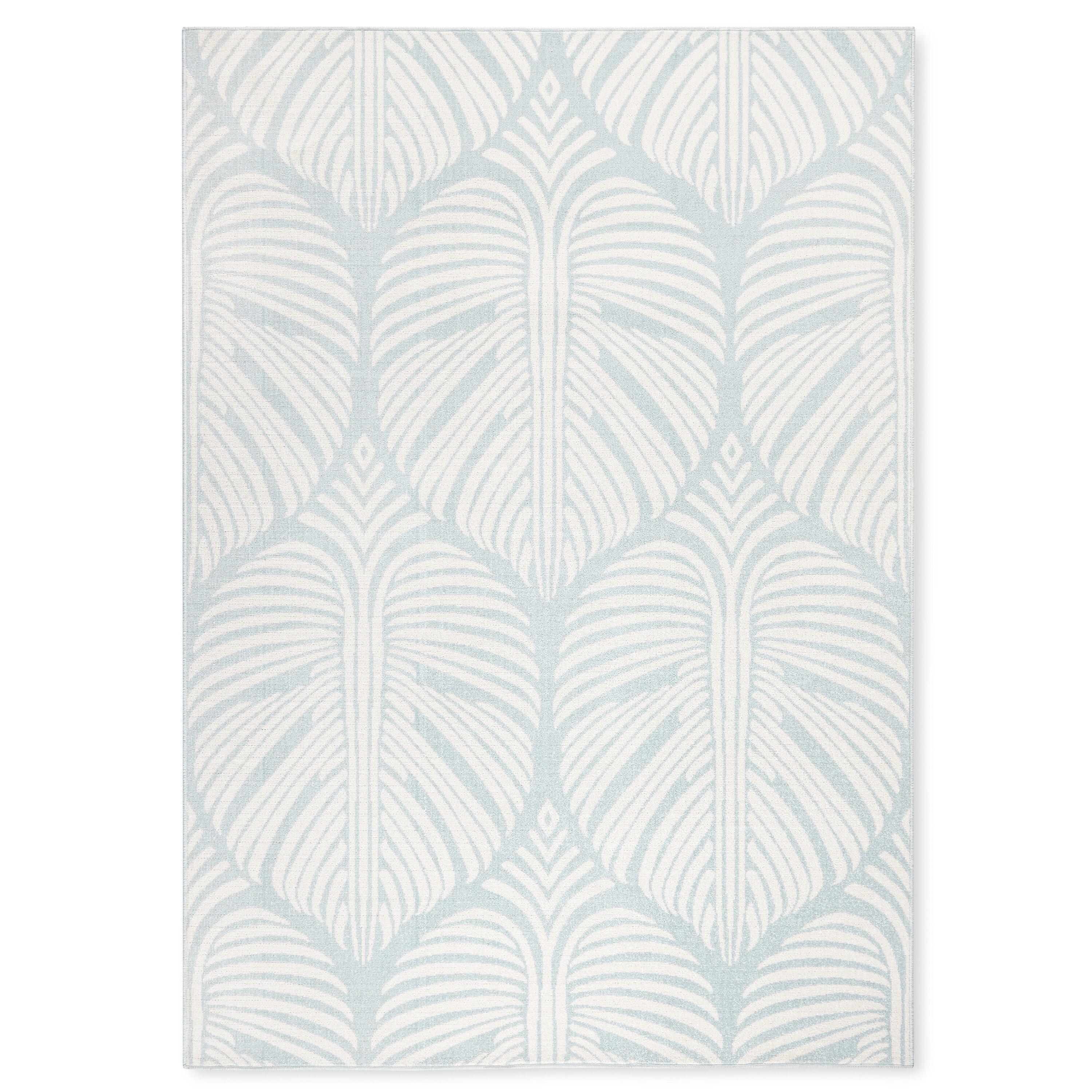 TOMMY BAHAMA Lanai Palm Leaves Indoor Outdoor Area Rug Blue/Ivory